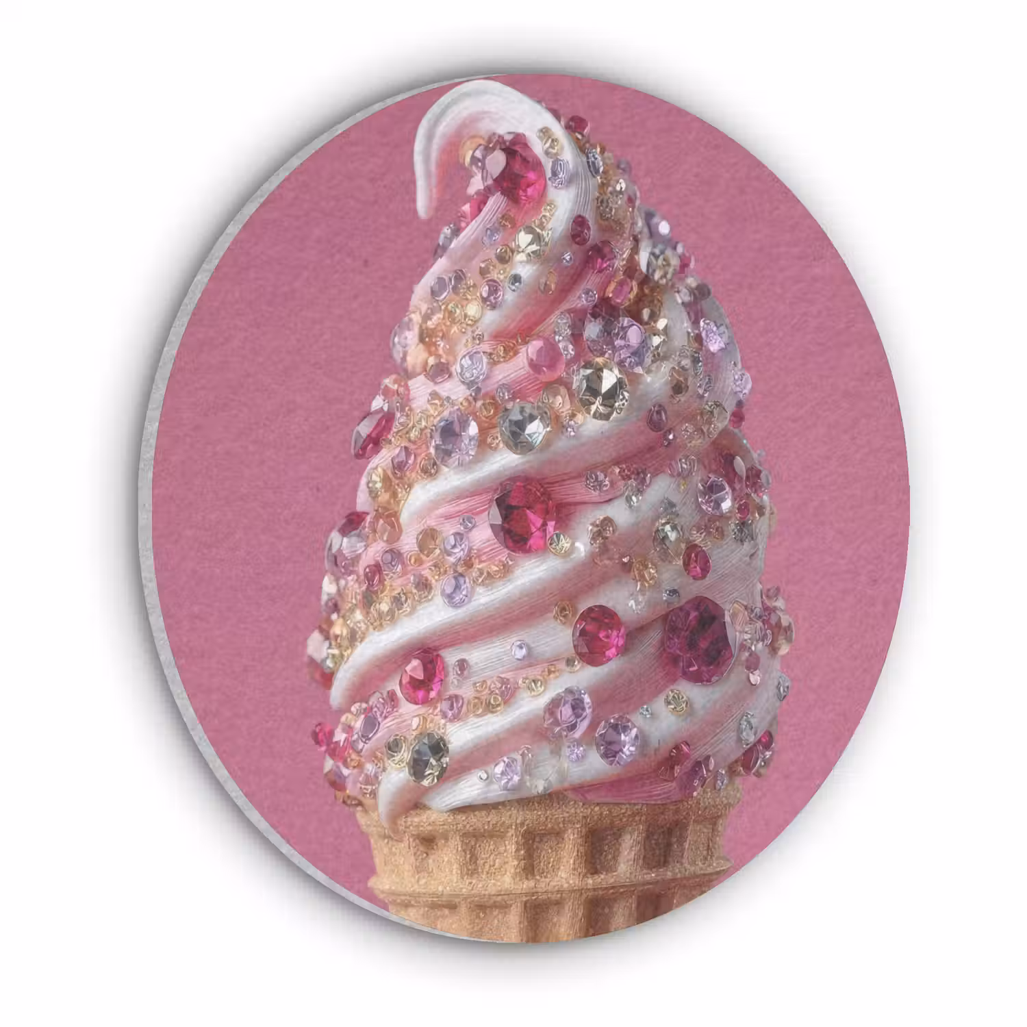 Softijs - Edelstenen - Roze - Hoorntje Akoestische PET Vilt - Rond klein -3d