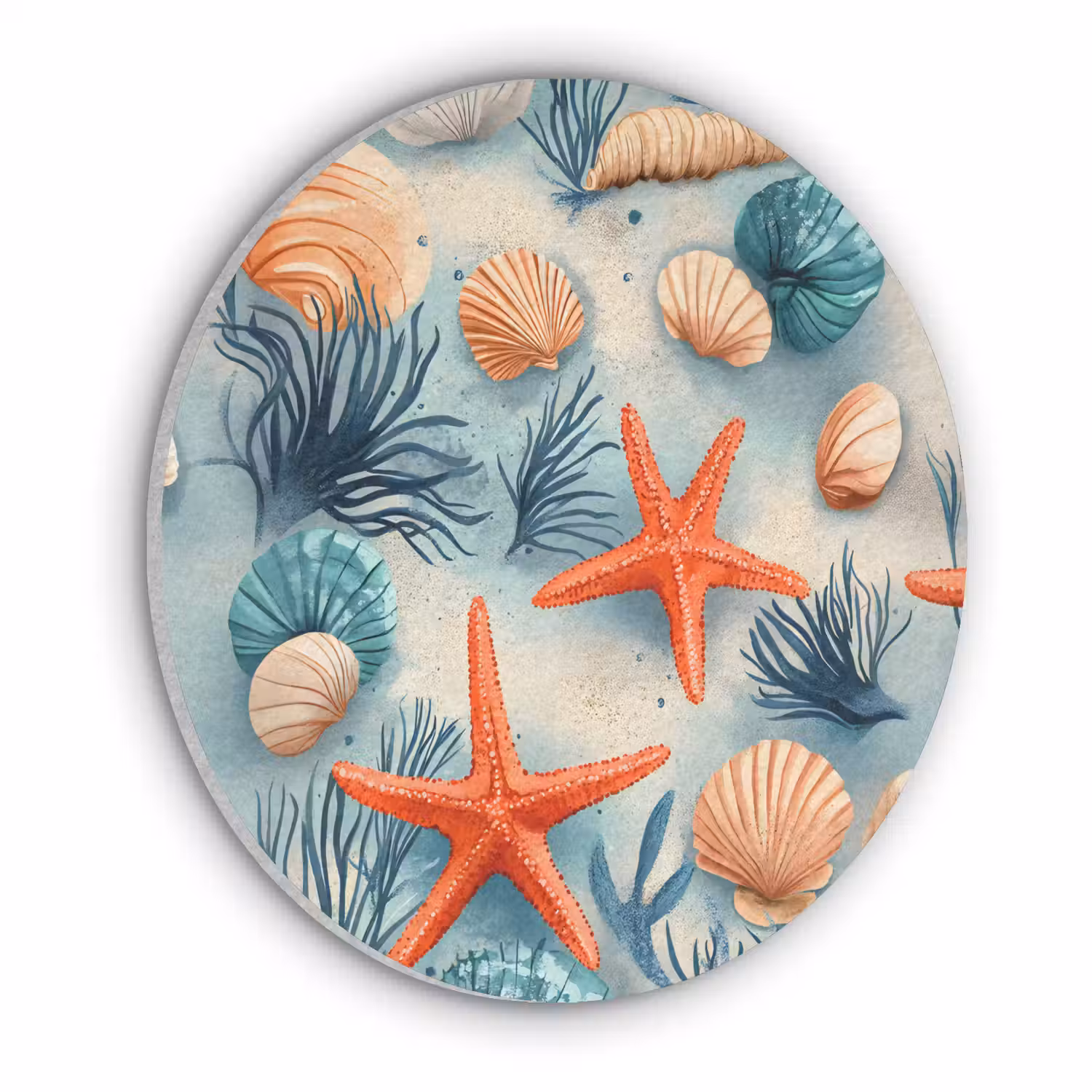 Zeesterren - Schelpen - Illustratie - Zand Akoestische PET Vilt - Rond klein -3d