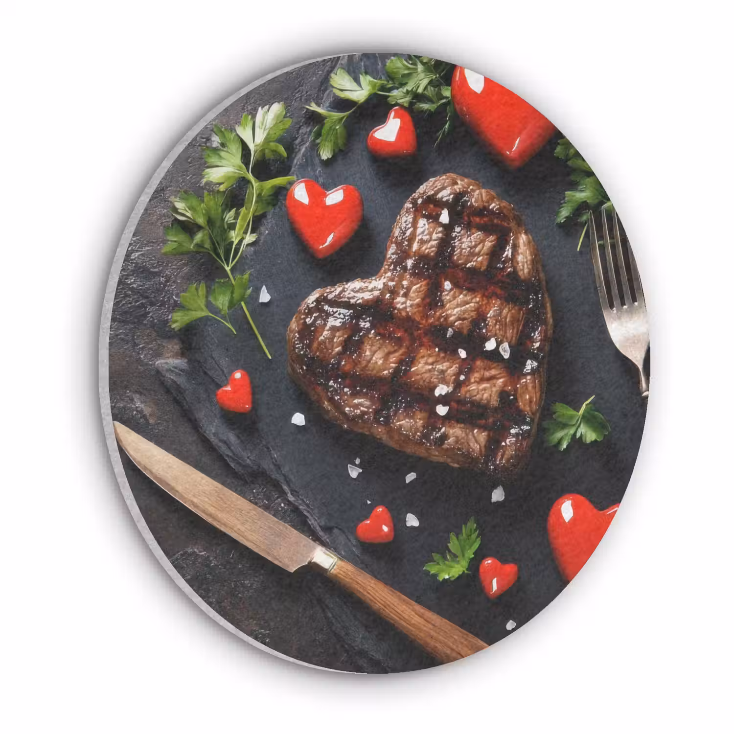 Steak - Hart - Bestek Akoestische PET Vilt - Rond klein -3d