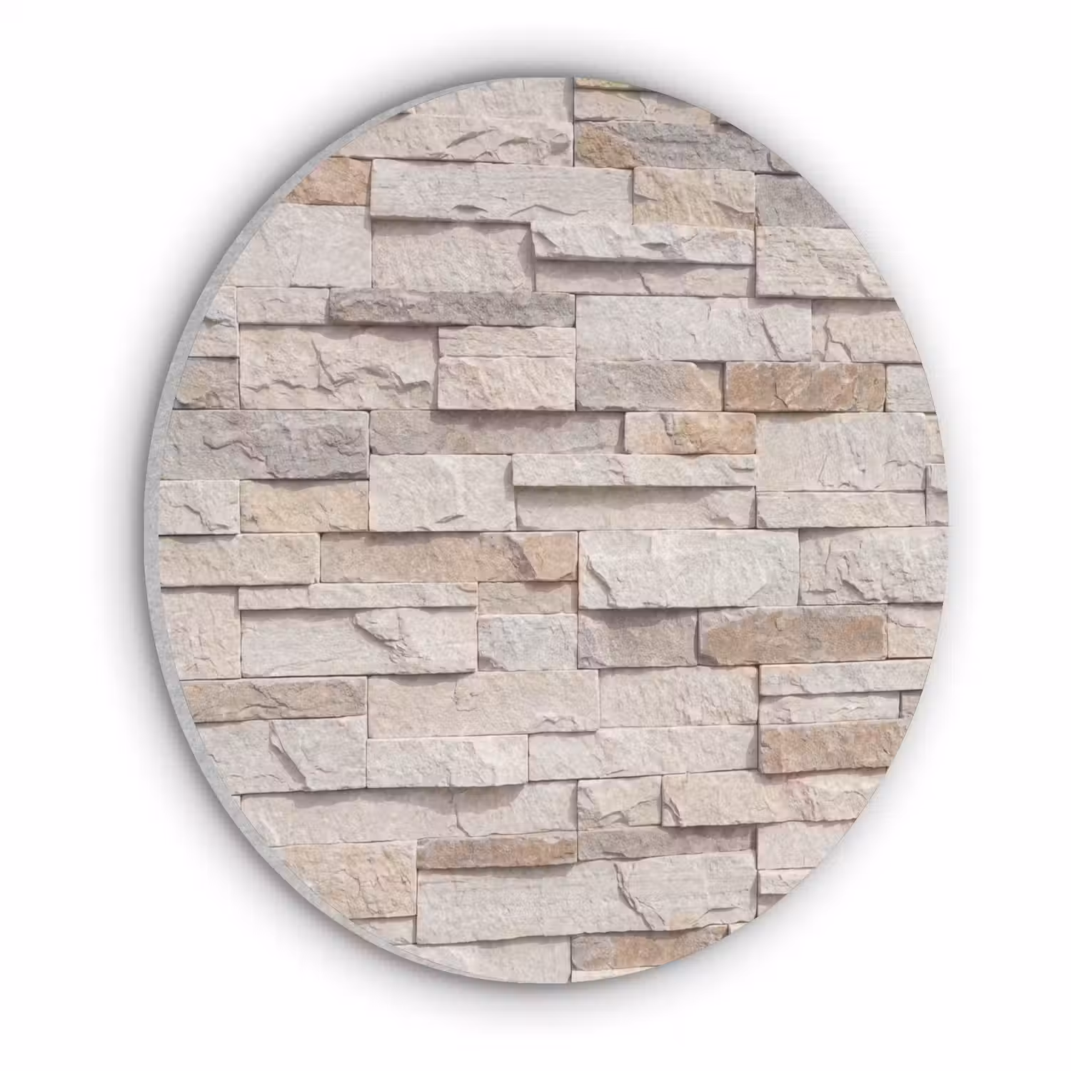 Steen - Muur - Textuur - Rustiek - Beige Akoestische PET Vilt - Rond klein -3d