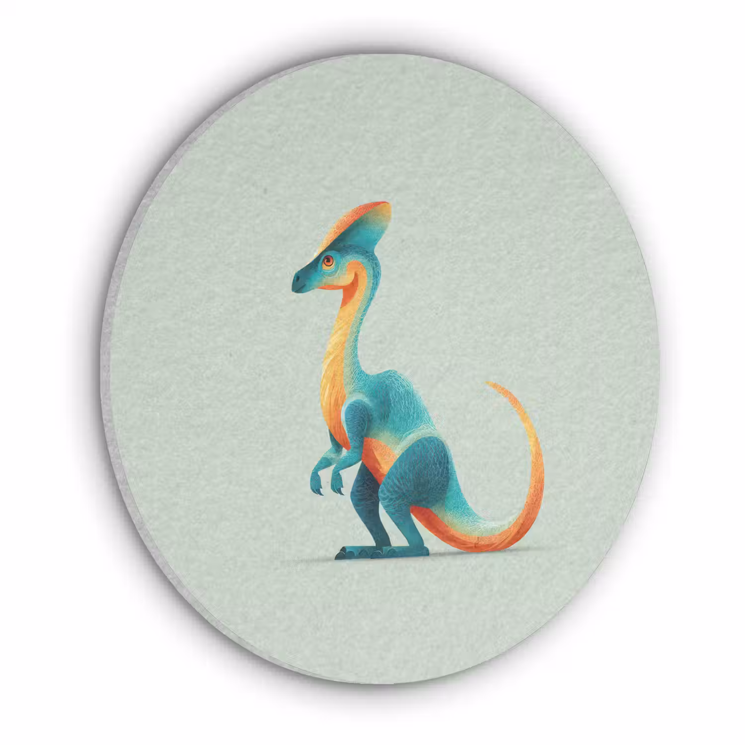 Staart - Dino - Minimalistisch - Blauw Akoestische PET Vilt - Rond klein -3d