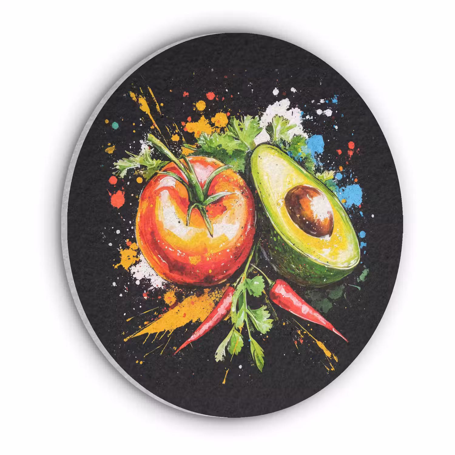 Tomaat - Avocado - Peper - Graffiti - Verf - Modern Akoestische PET Vilt - Rond klein -3d