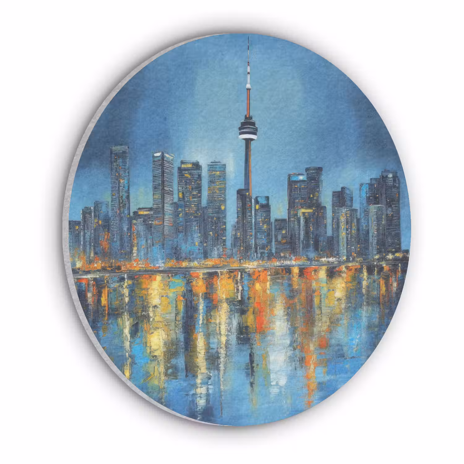 Skyline Toronto - Water - Stadslichten - Toren Akoestische PET Vilt - Rond klein -3d