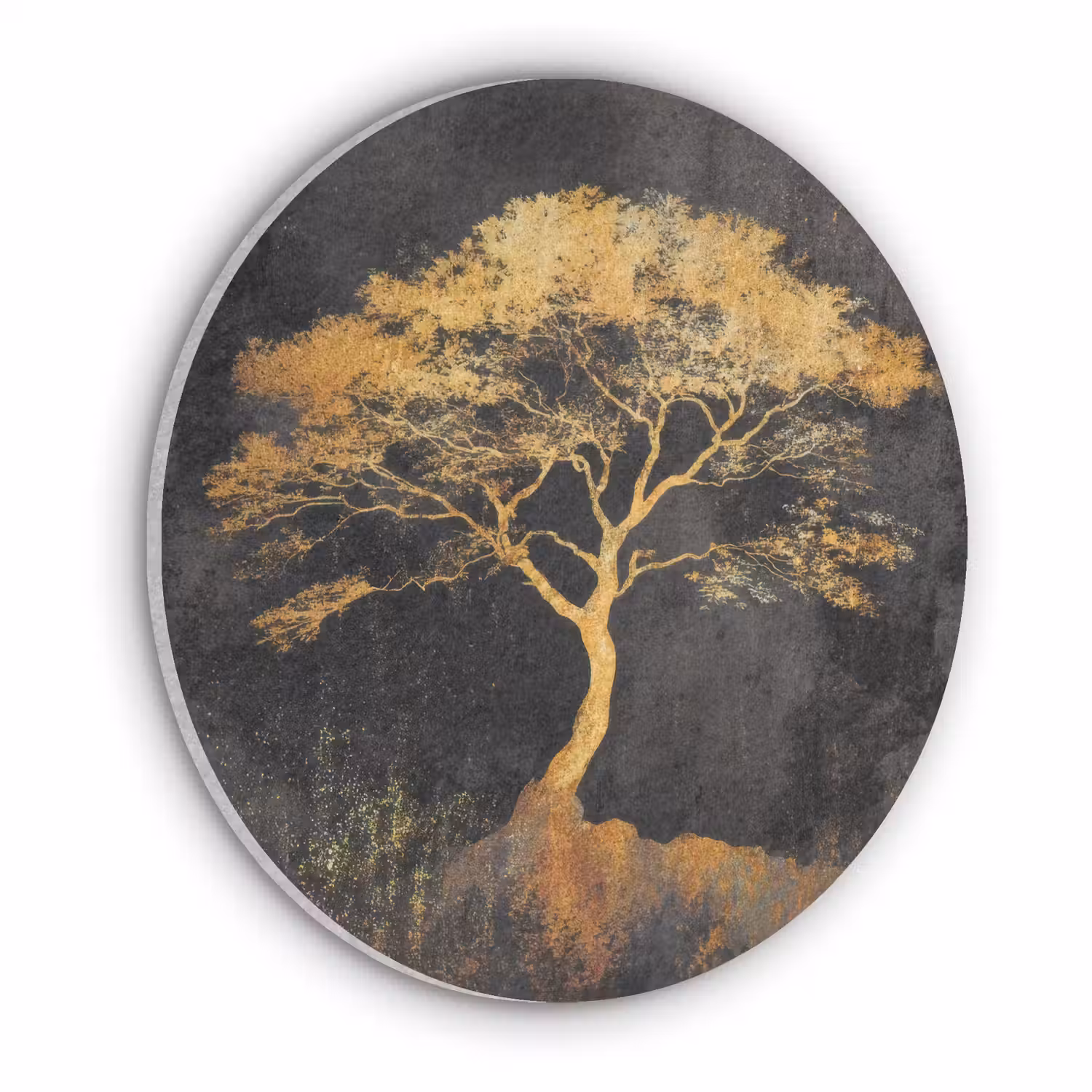 Boom - Schilderij - Goud - Abstract Akoestische PET Vilt - Rond klein -3d