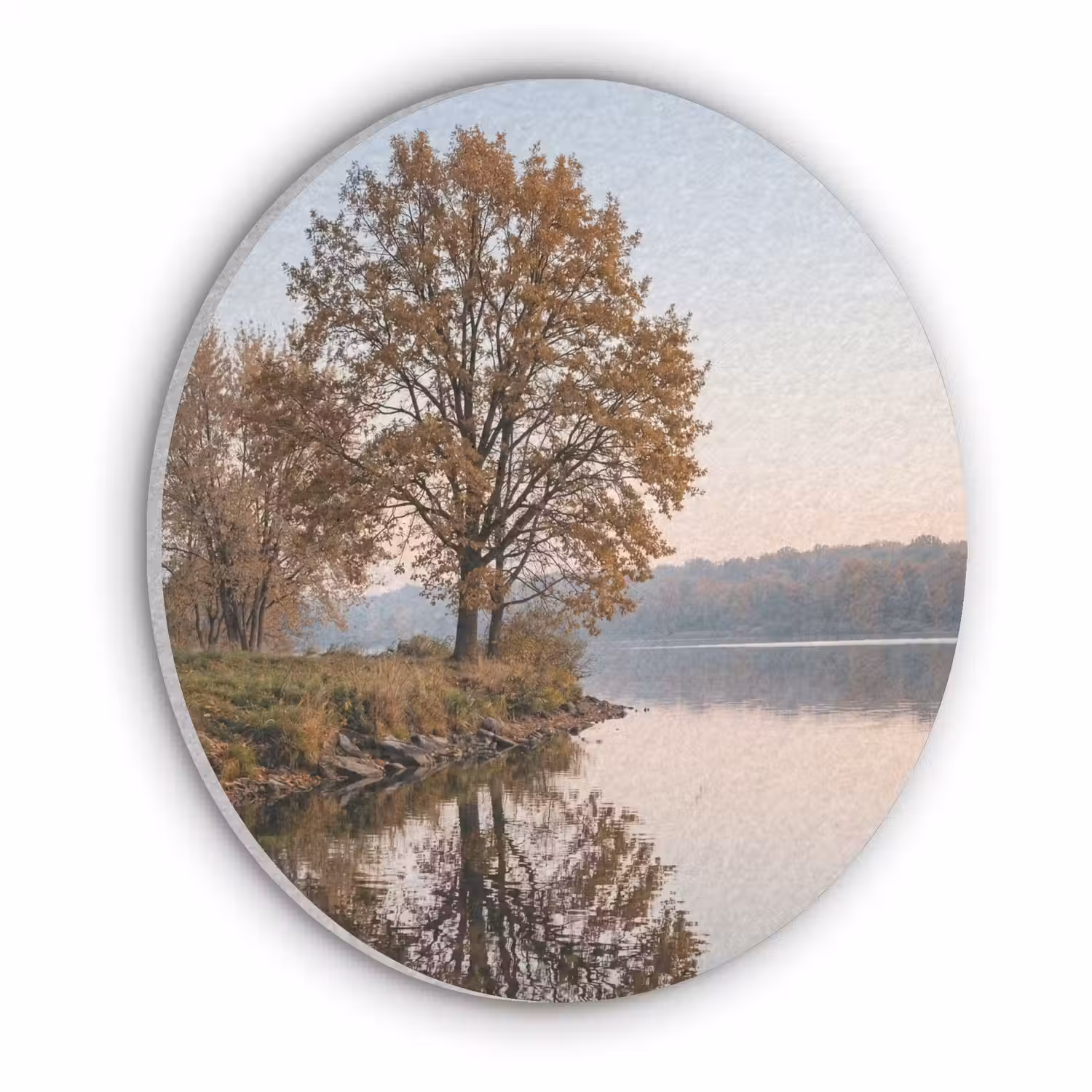 Bomen - Reflectie - Water - Zonsopgang - Serene Akoestische PET Vilt - Rond klein -3d