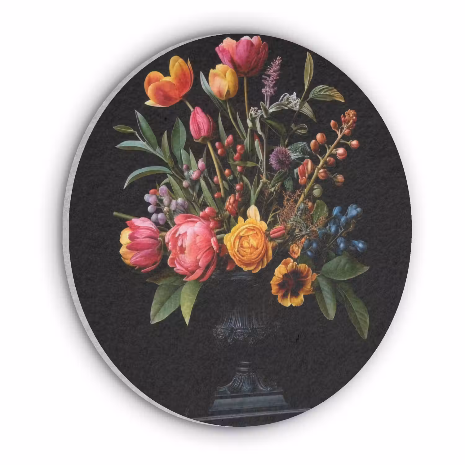 Tulpen - Bessen - Boeket - Vaas Akoestische PET Vilt - Rond klein -3d