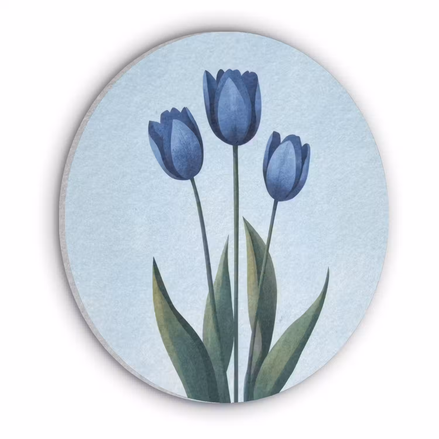 Tulpen - Blauw - Bladeren Akoestische PET Vilt - Rond klein -3d