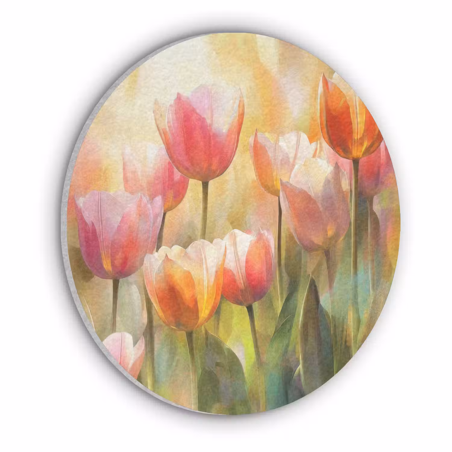 Tulpen - Sprookjesachtig - Kleurrijk Akoestische PET Vilt - Rond klein -3d