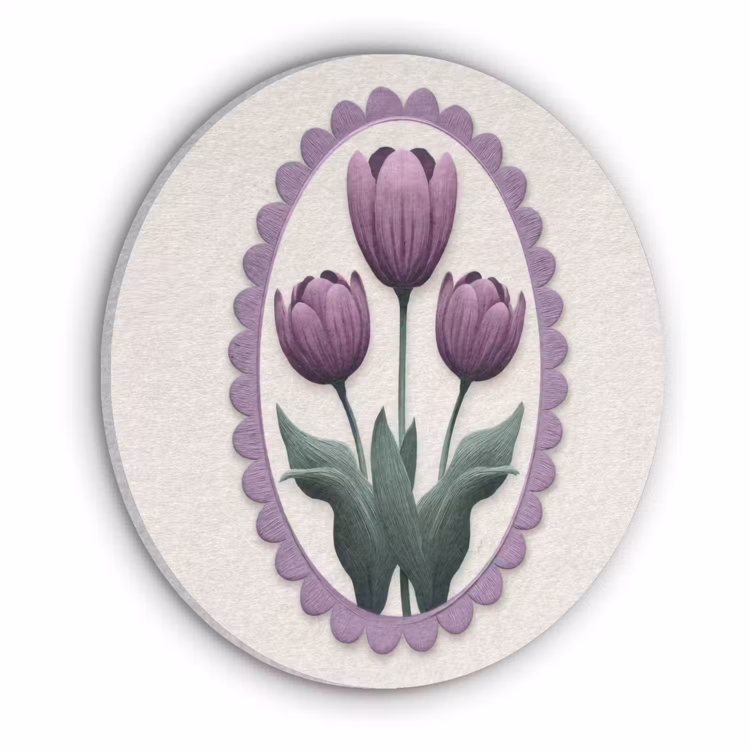 Tulpen - Paars - Lijst - Bladeren Akoestische PET Vilt - Rond klein -3d