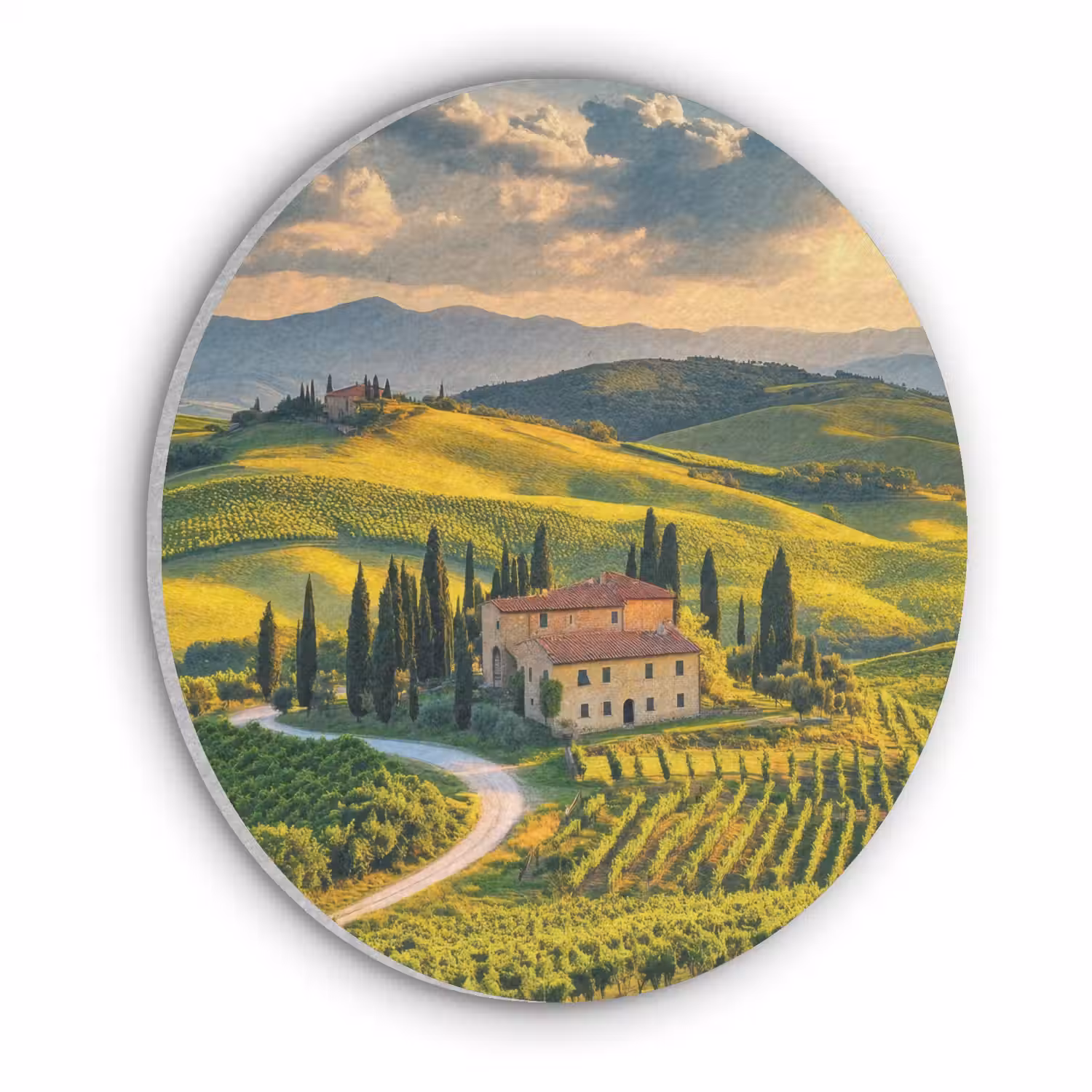 Toscane - Landschap - Wijngaarden Akoestische PET Vilt - Rond klein -3d