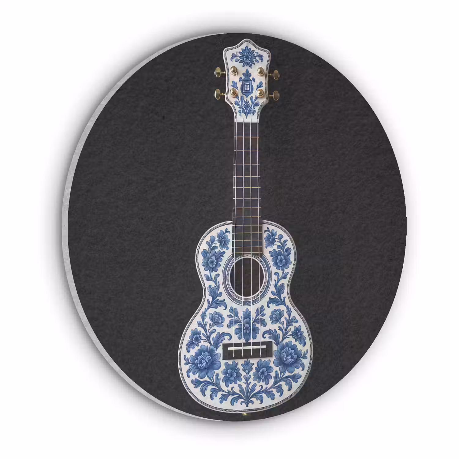 Ukelele - Delfts - Blauw - Muziek Akoestische PET Vilt - Rond klein -3d