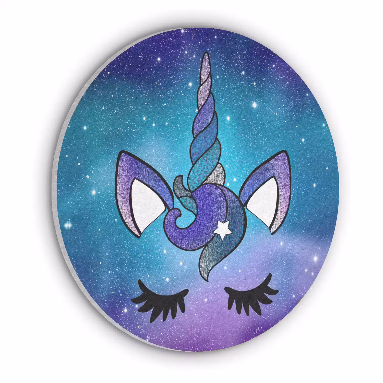 Eenhoorn - Sterrenhemel - Ster - Blauw Akoestische PET Vilt - Rond klein -3d