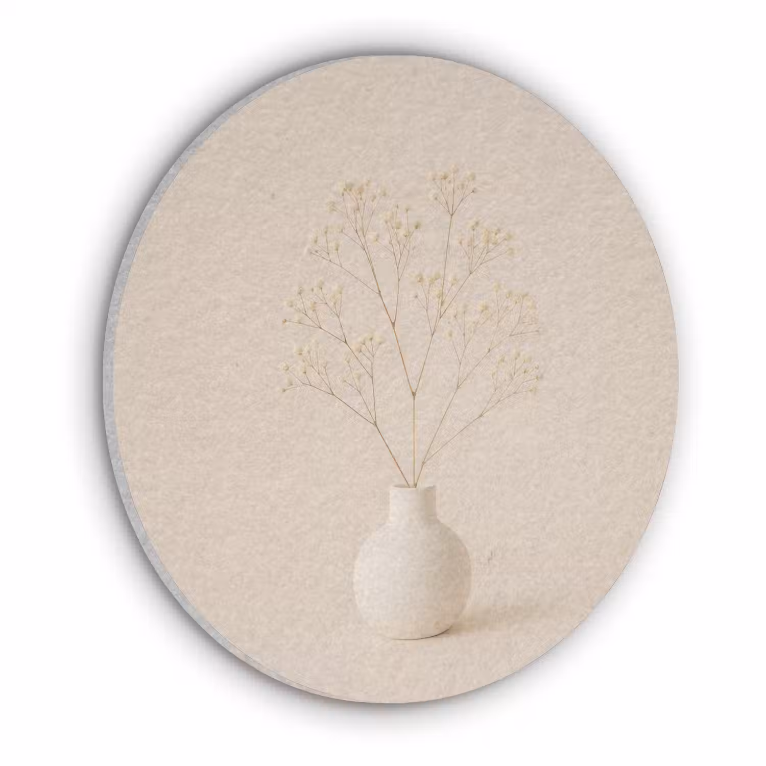 Vaas - Takken - Bloemetjes - Wit Akoestische PET Vilt - Rond klein -3d