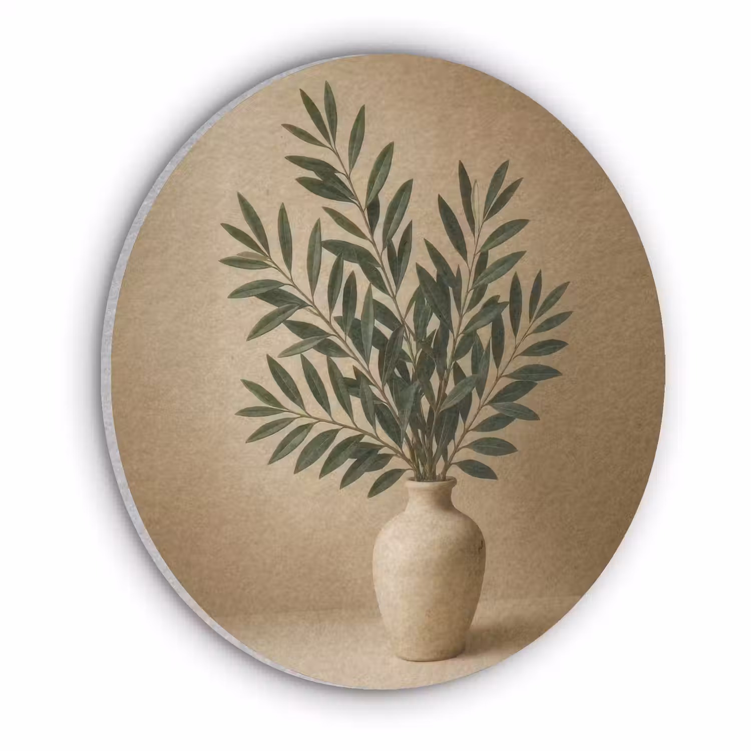 Vaas - Olijftakken - Bladeren - Beige Akoestische PET Vilt - Rond klein -3d