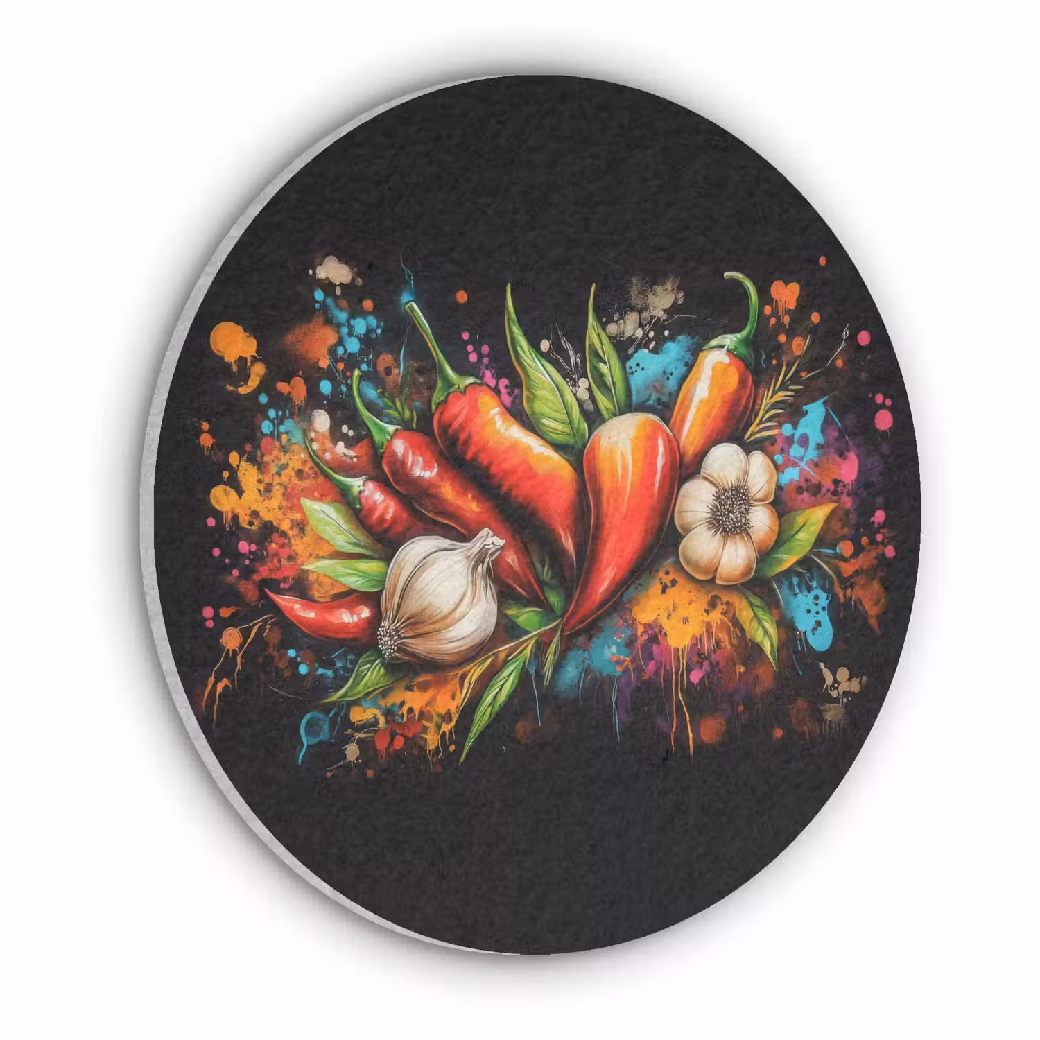Groente - Peper - Knoflook - Graffiti - Verf - Kleurrijk Akoestische PET Vilt - Rond klein -3d