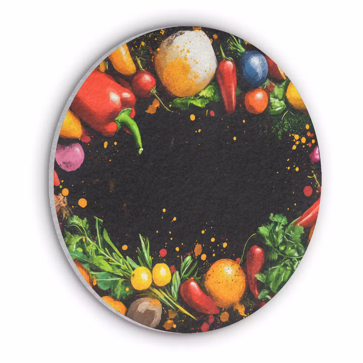 Groente - Graffiti - Kleurrijk - Koken - Abstract Akoestische PET Vilt - Rond klein -3d