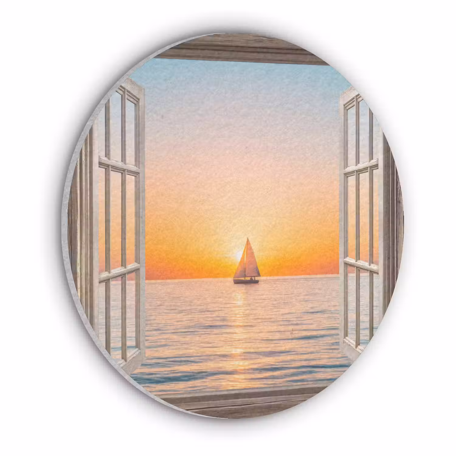 Doorkijk - Zee - Boot - Zonsondergang Akoestische PET Vilt - Rond klein -3d