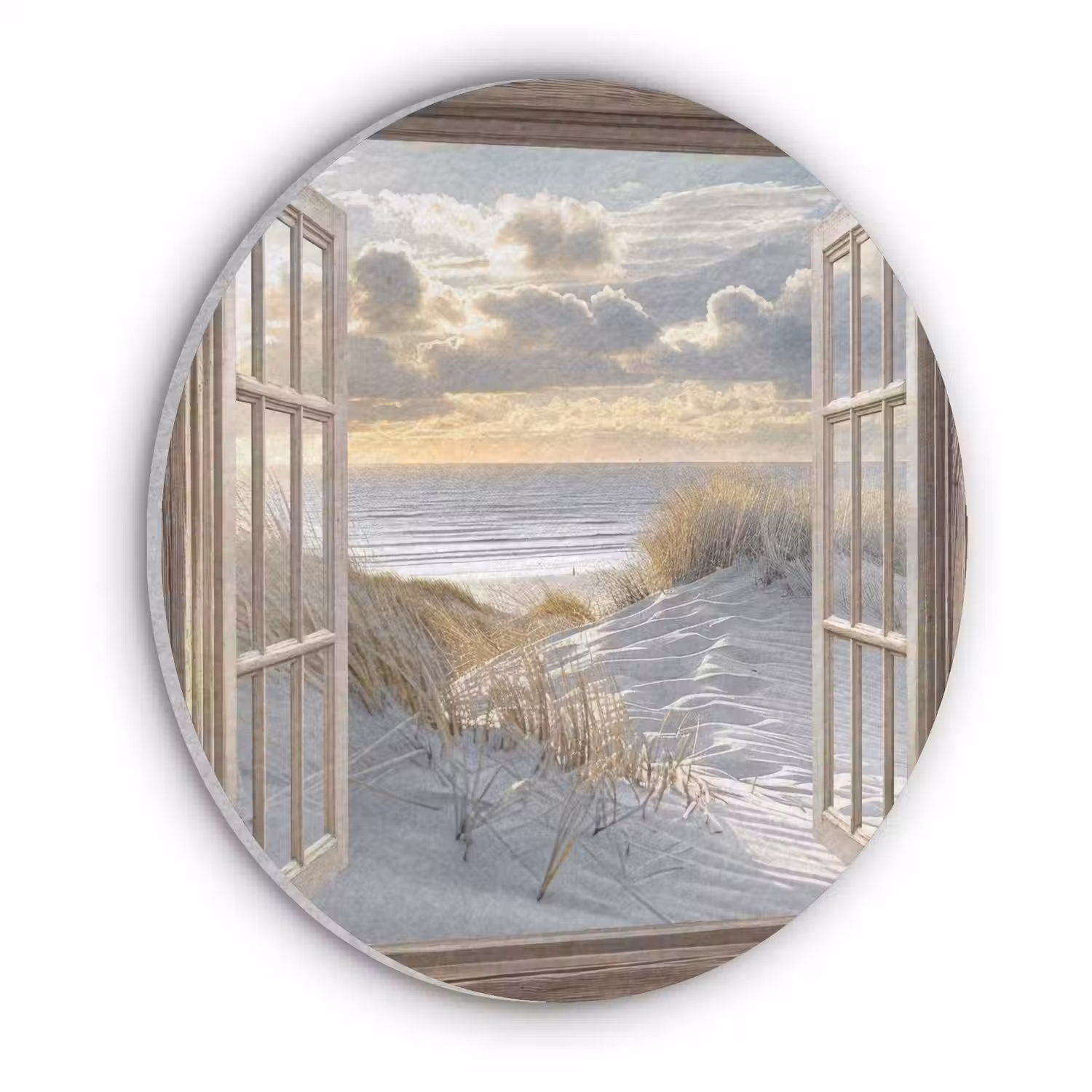 Doorkijk - Strand - Duinen - Zee - Natuur Akoestische PET Vilt - Rond klein -3d