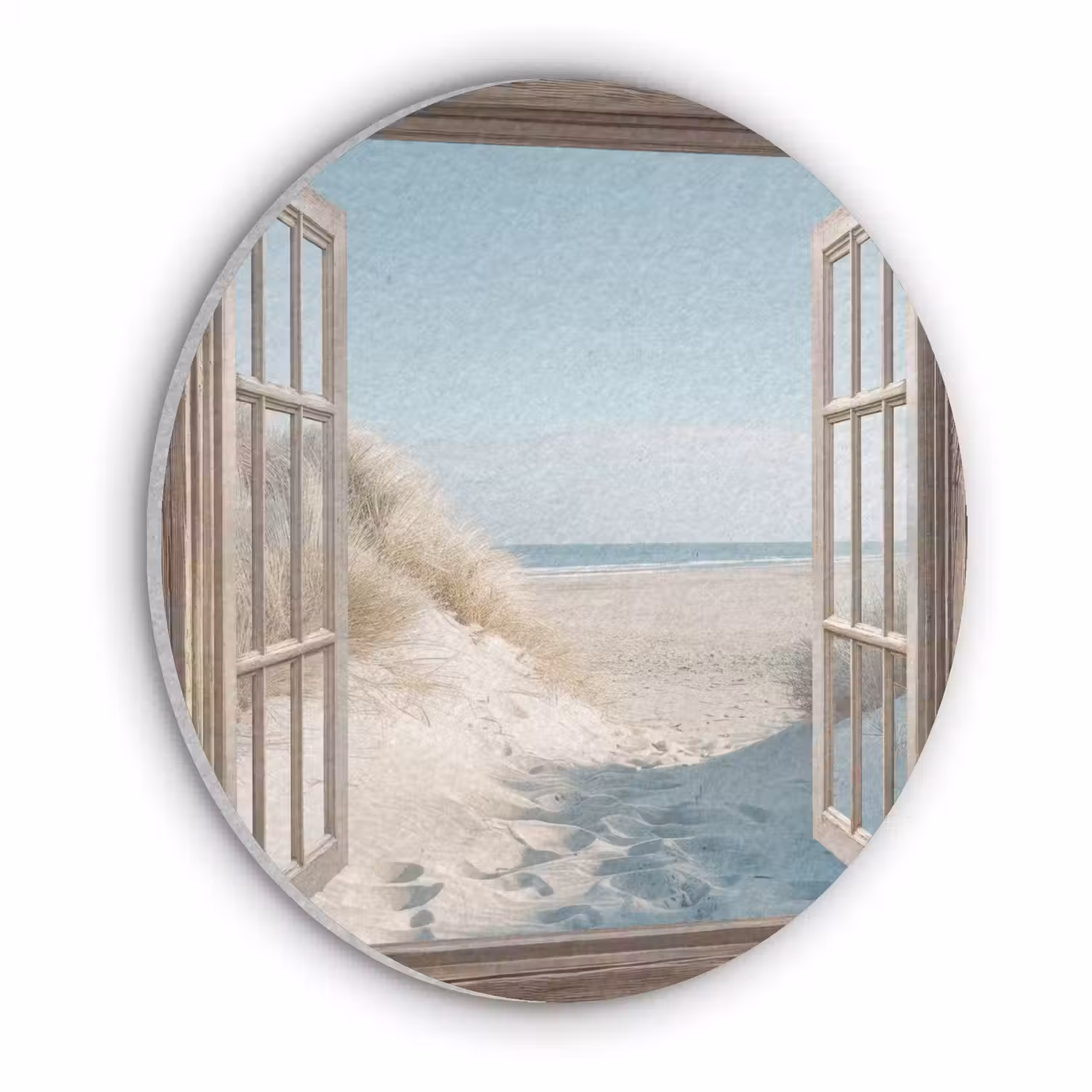 Doorkijk - Helmgras - Duinen - Zee - Landschap Akoestische PET Vilt - Rond klein -3d