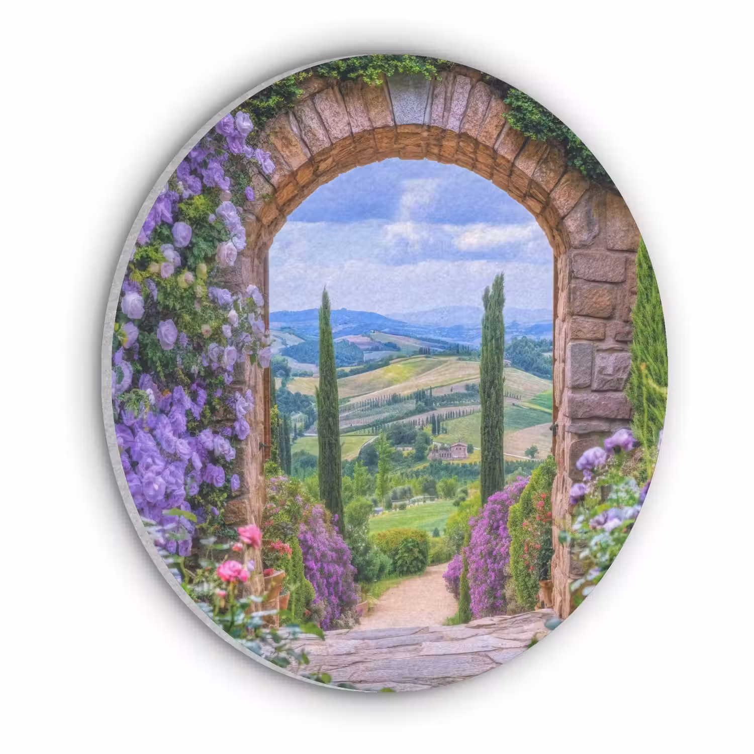 Doorkijk - Toscane - Landschap - Poort Akoestische PET Vilt - Rond klein -3d