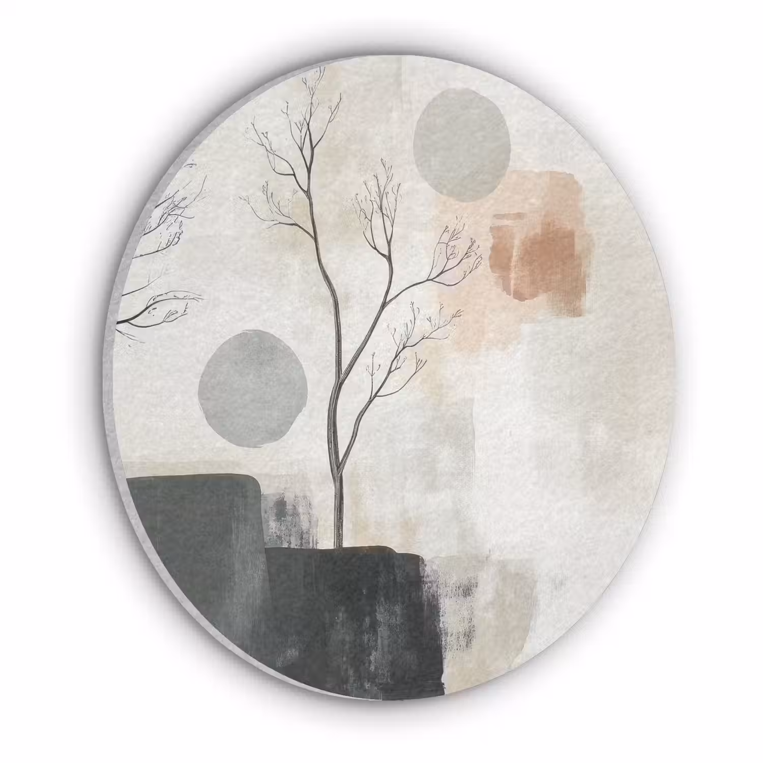 Wabi sabi - Beige - Plant Akoestische PET Vilt - Rond klein -3d