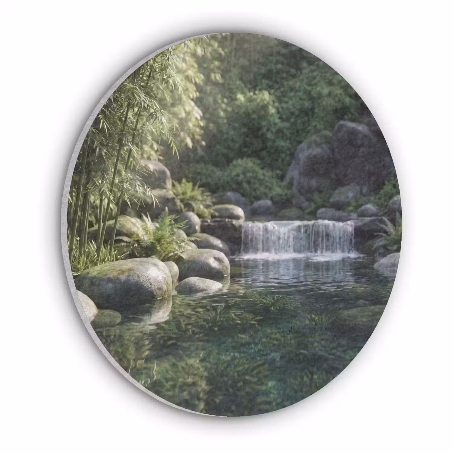 Beek - Waterval - Natuur - Groen Akoestische PET Vilt - Rond klein -3d