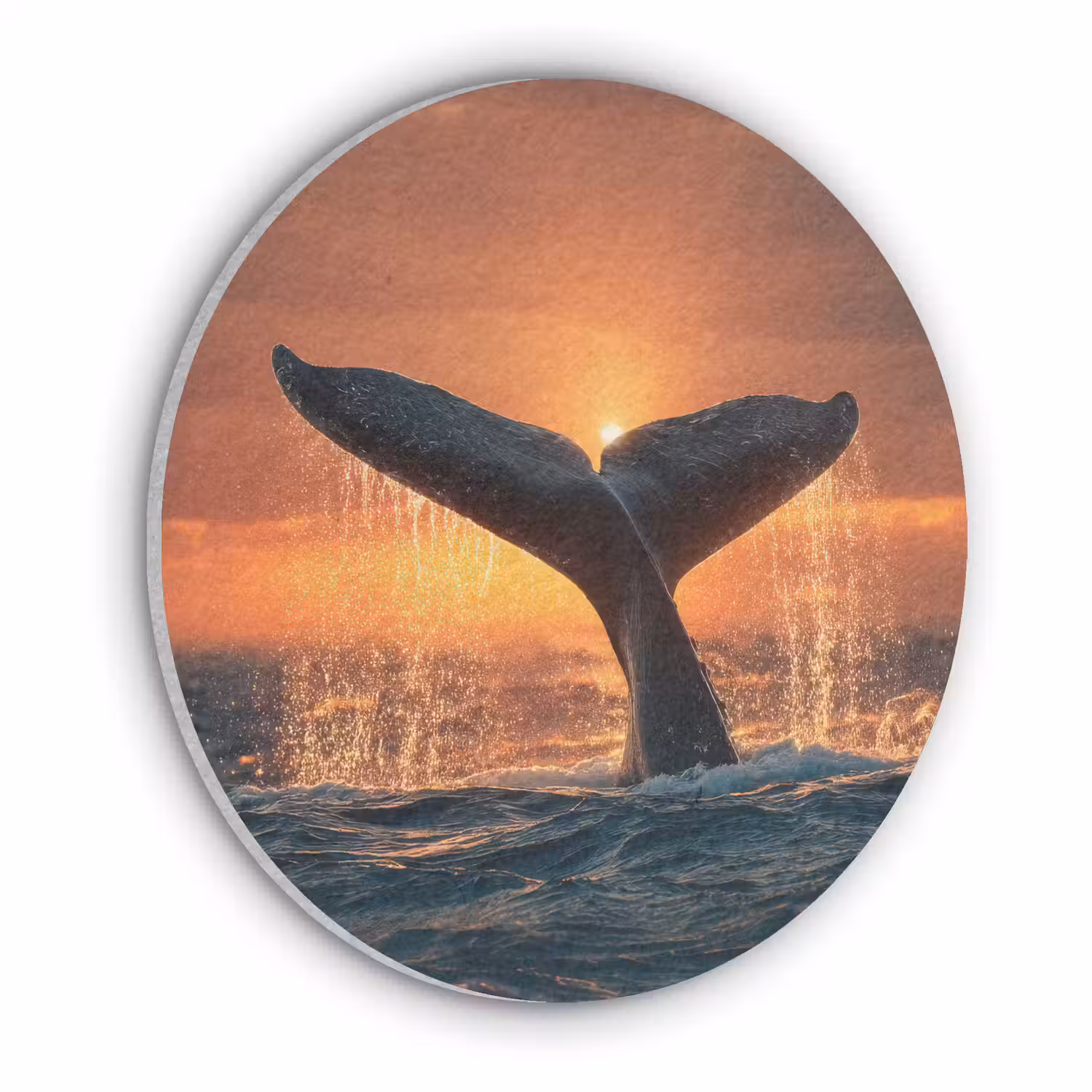 Walvis staart - Water - Zonsondergang Akoestische PET Vilt - Rond klein -3d