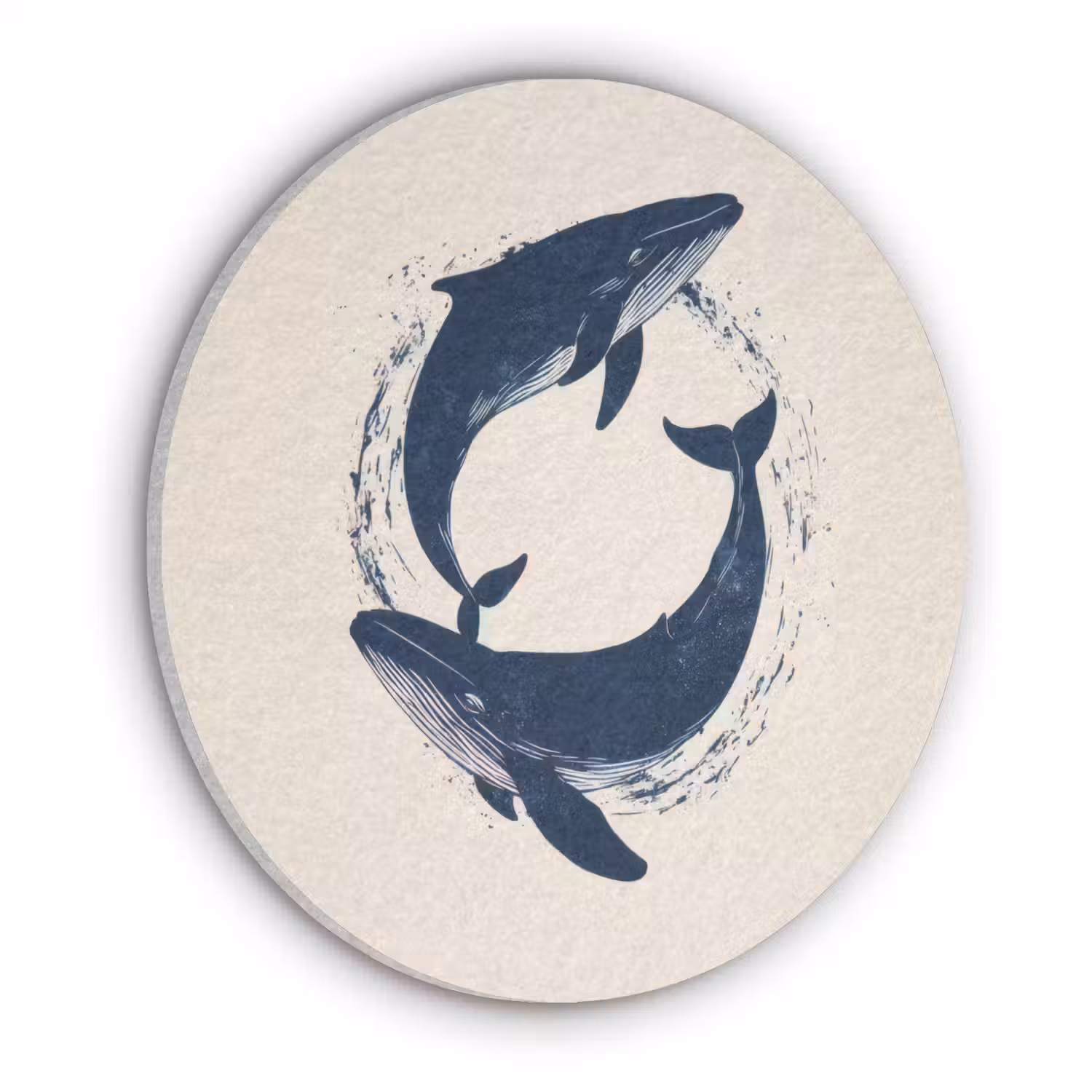 Walvissen - Spetters - Cirkel - Donkerblauw Akoestische PET Vilt - Rond klein -3d
