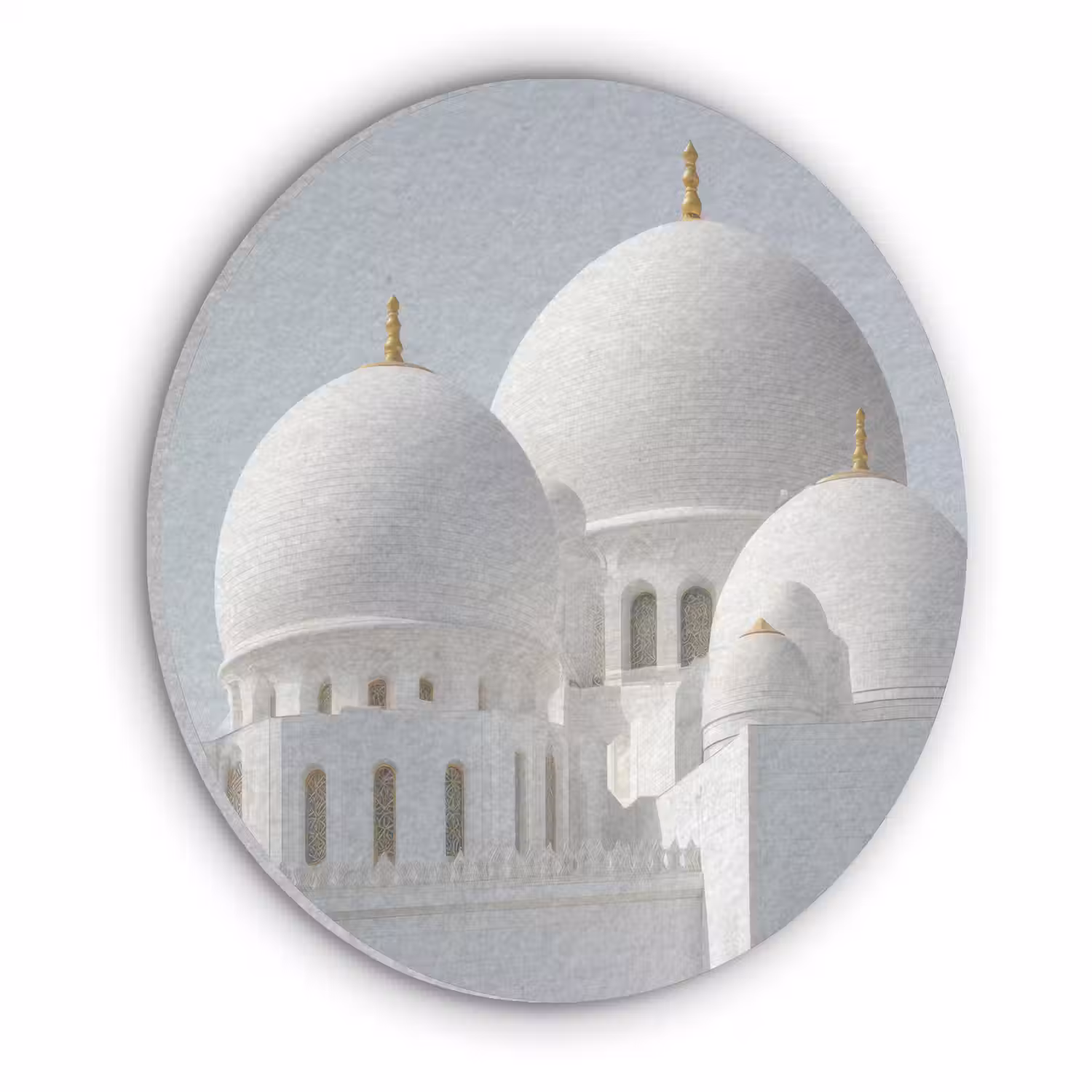 Witte koepels - Helderblauwe lucht - Islamitisch Akoestische PET Vilt - Rond klein -3d