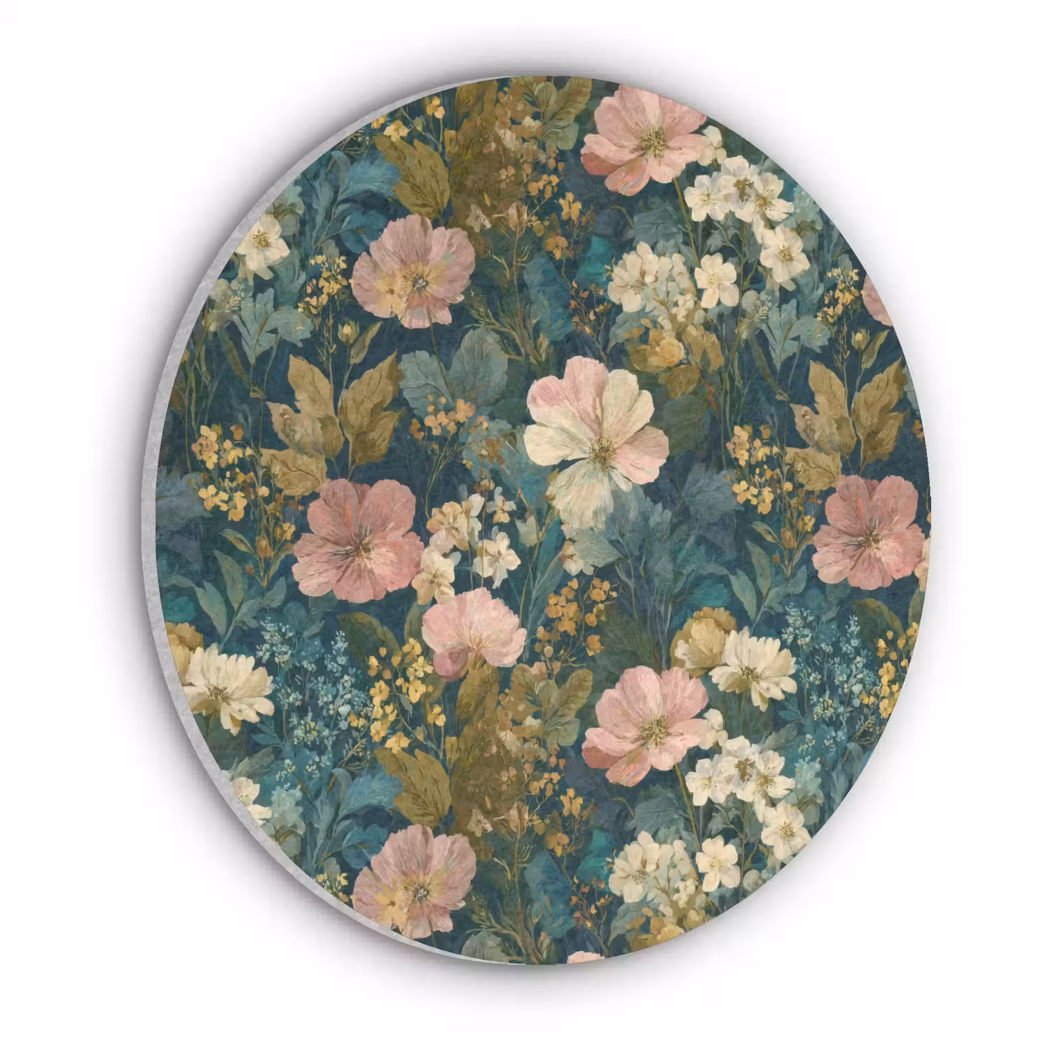 Wilde bloemen - Botanisch - Patroon - Roze - Romantisch Akoestische PET Vilt - Rond klein 838 -3d