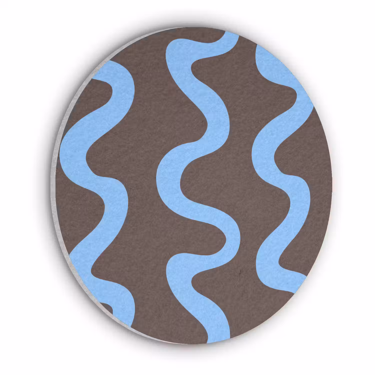 Kronkelende lijnen - Blauw - Bruin - Minimalistisch Akoestische PET Vilt - Rond klein 838 -3d