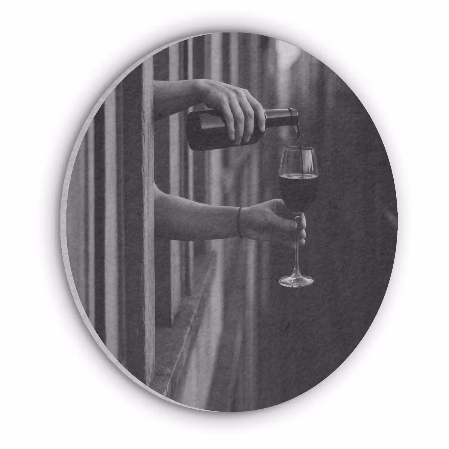 Wijnfles - Glas - Handen - Raam Akoestische PET Vilt - Rond klein -3d