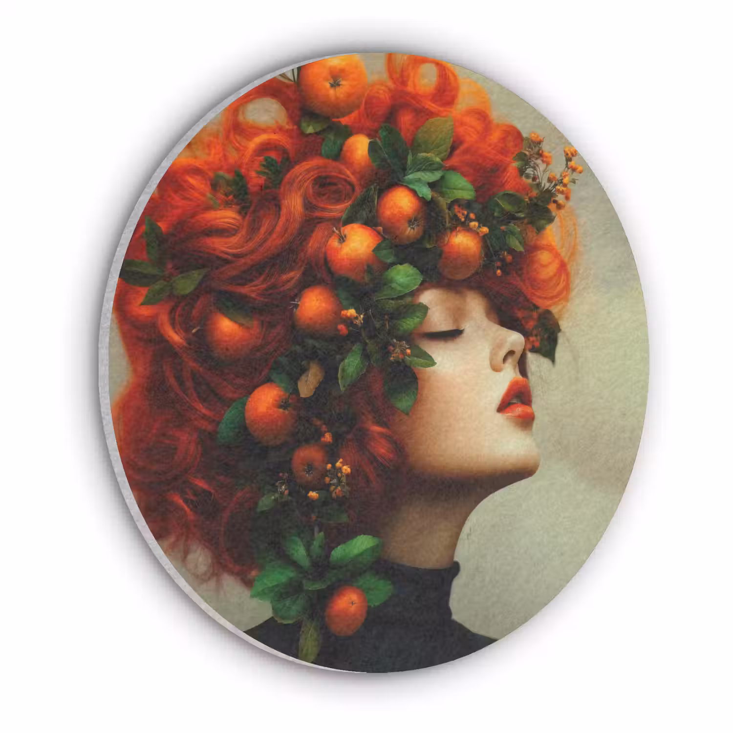 Vrouw - Appels - Rood - Bladeren Akoestische PET Vilt - Rond klein -3d