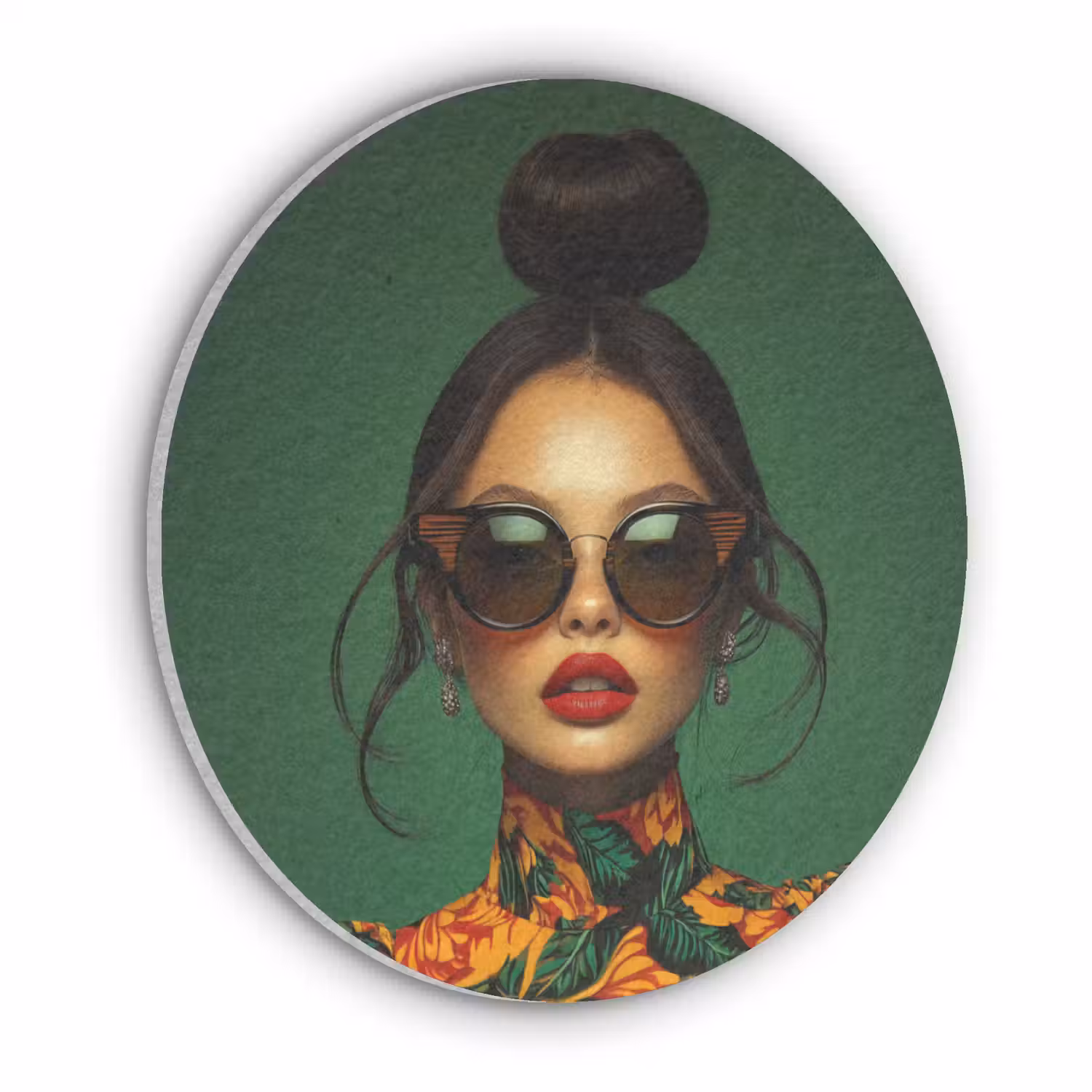 Vrouw - Groen - Modern - Bril - Abstract Akoestische PET Vilt - Rond klein -3d