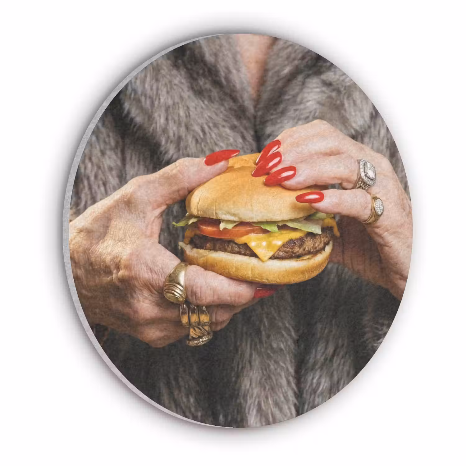 Vrouw - Hamburger - Bontjas Akoestische PET Vilt - Rond klein -3d