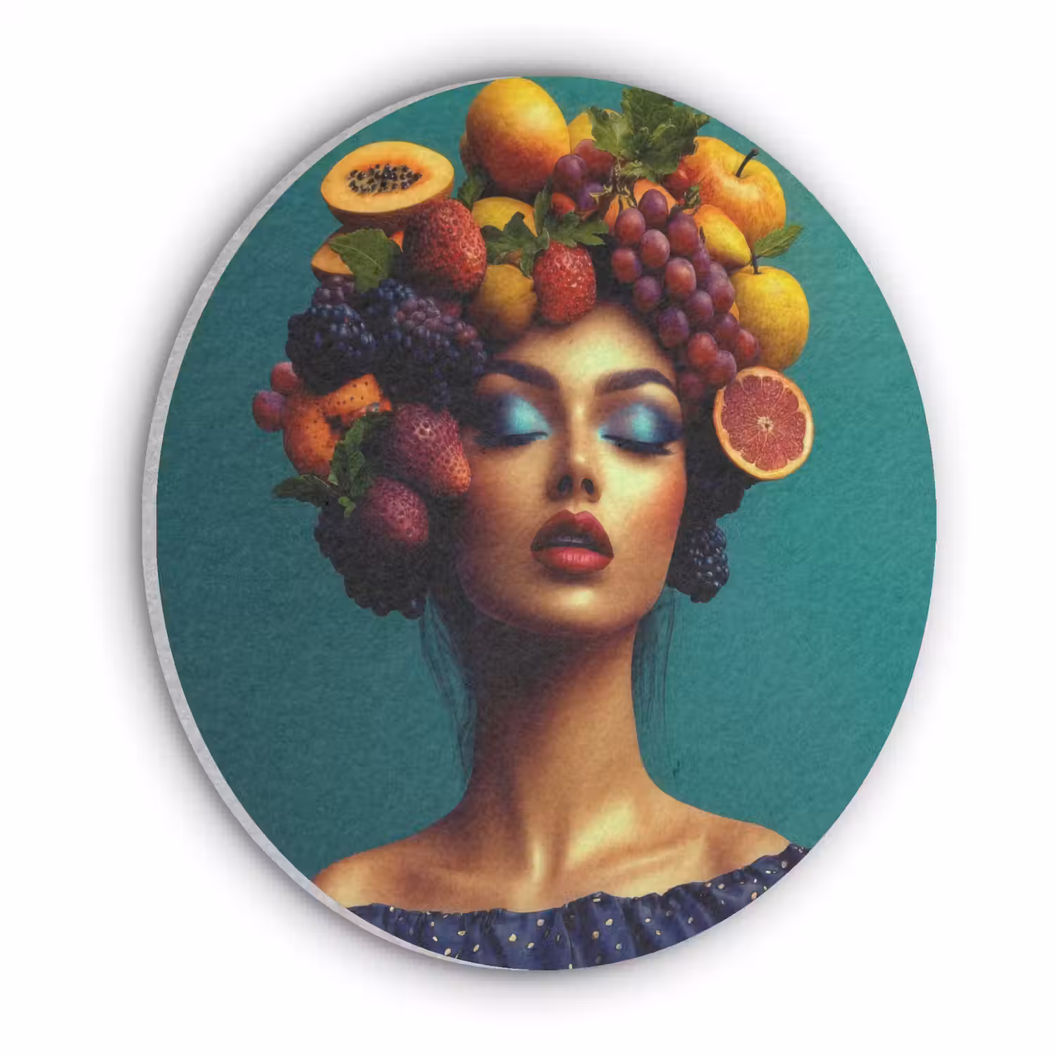 Vrouw - Hoodtooi - Tropisch - Fruit - Druiven Akoestische PET Vilt - Rond klein -3d