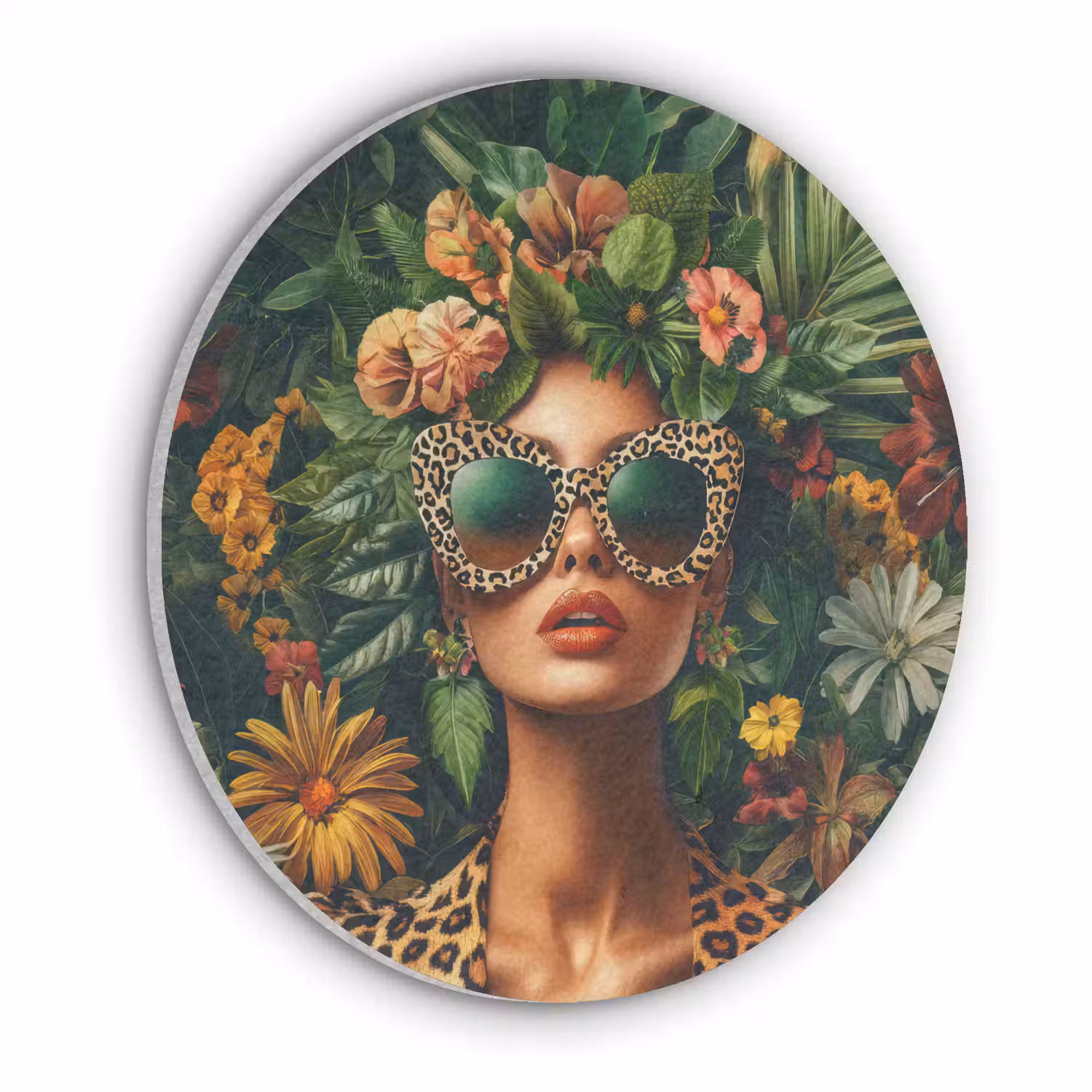 Vrouw - Panterprint - Jungle - Natuur - Luxe Akoestische PET Vilt - Rond klein -3d