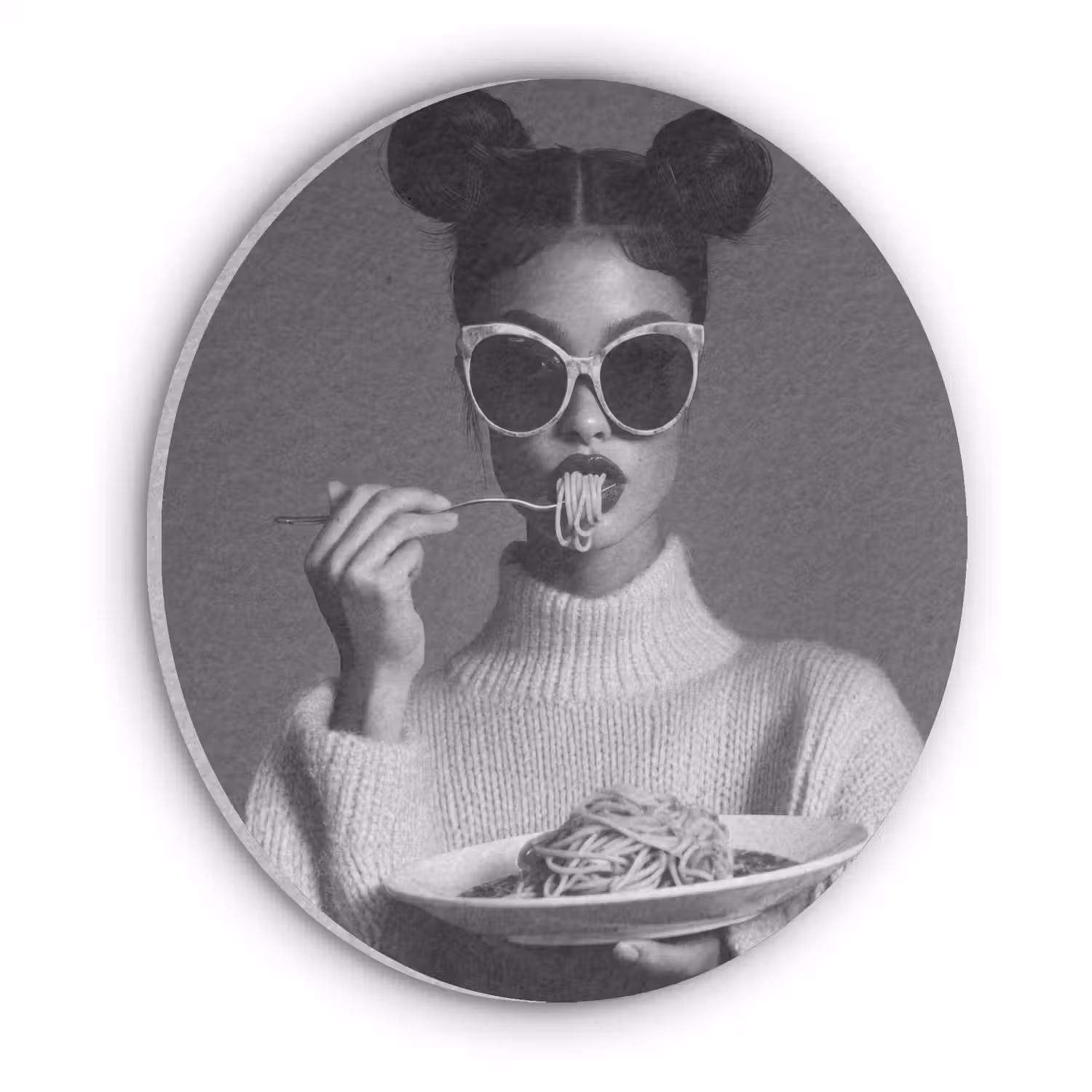 Vrouw - Pasta - Zonnebril Akoestische PET Vilt - Rond klein -3d