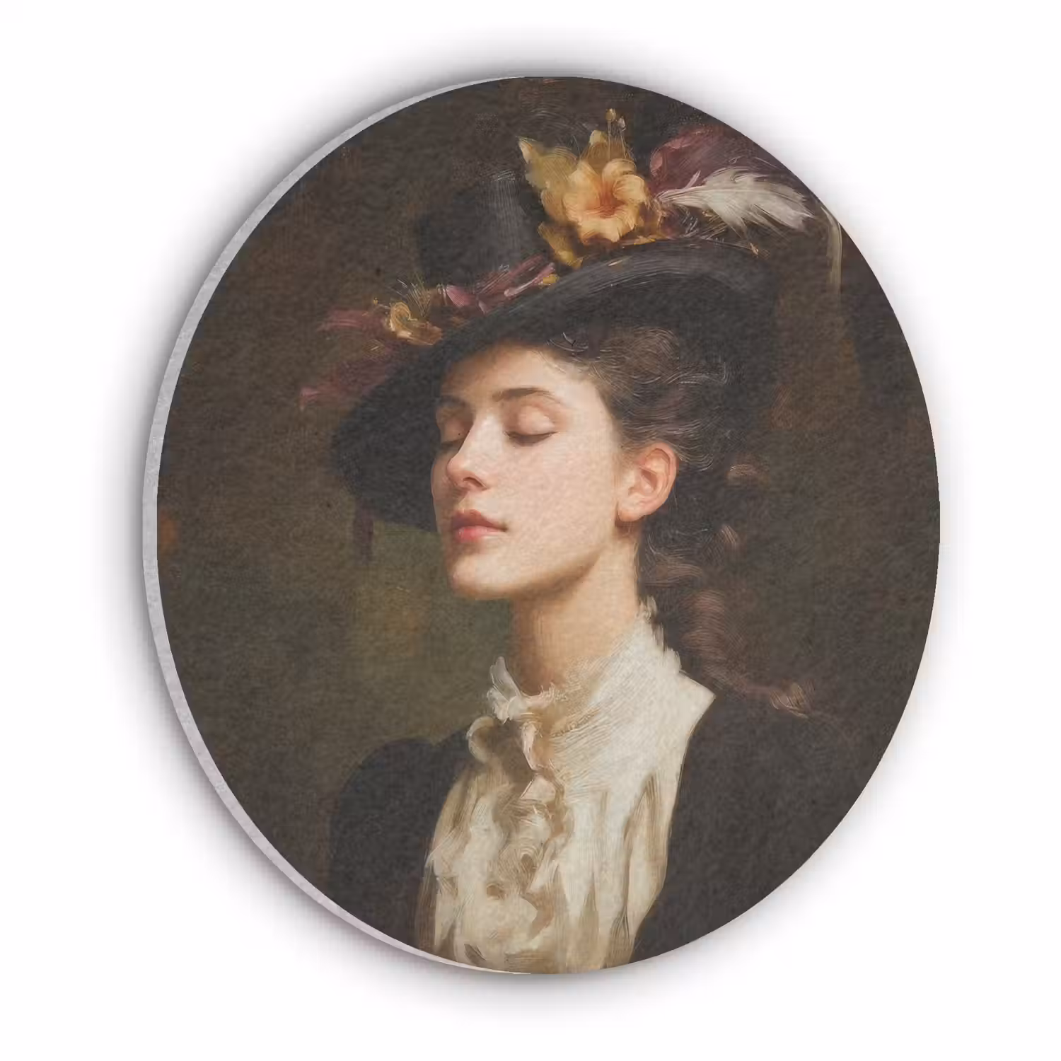 Vrouw - Victoriaans - Portret Akoestische PET Vilt - Rond klein -3d