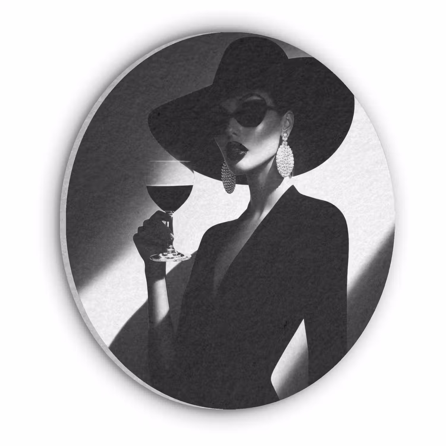Vrouw - Wijn - Chic Akoestische PET Vilt - Rond klein -3d
