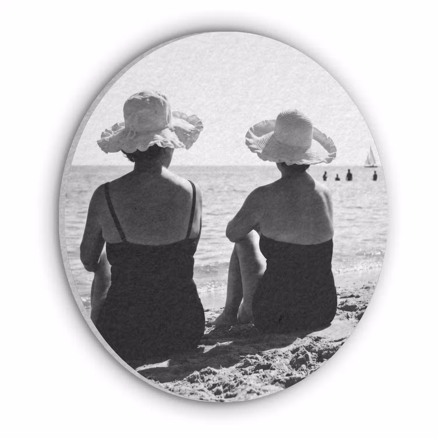 Vrouwen - Zonnehoed - Strand - Zwart - Wit Akoestische PET Vilt - Rond klein -3d