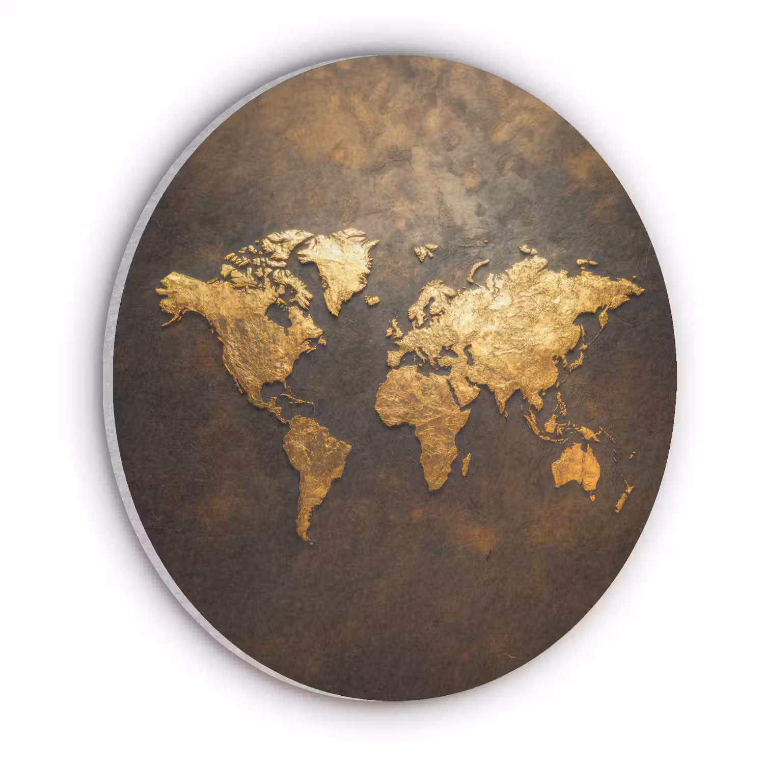 Wereldkaart - Goud - Roest Akoestische PET Vilt - Rond klein -3d