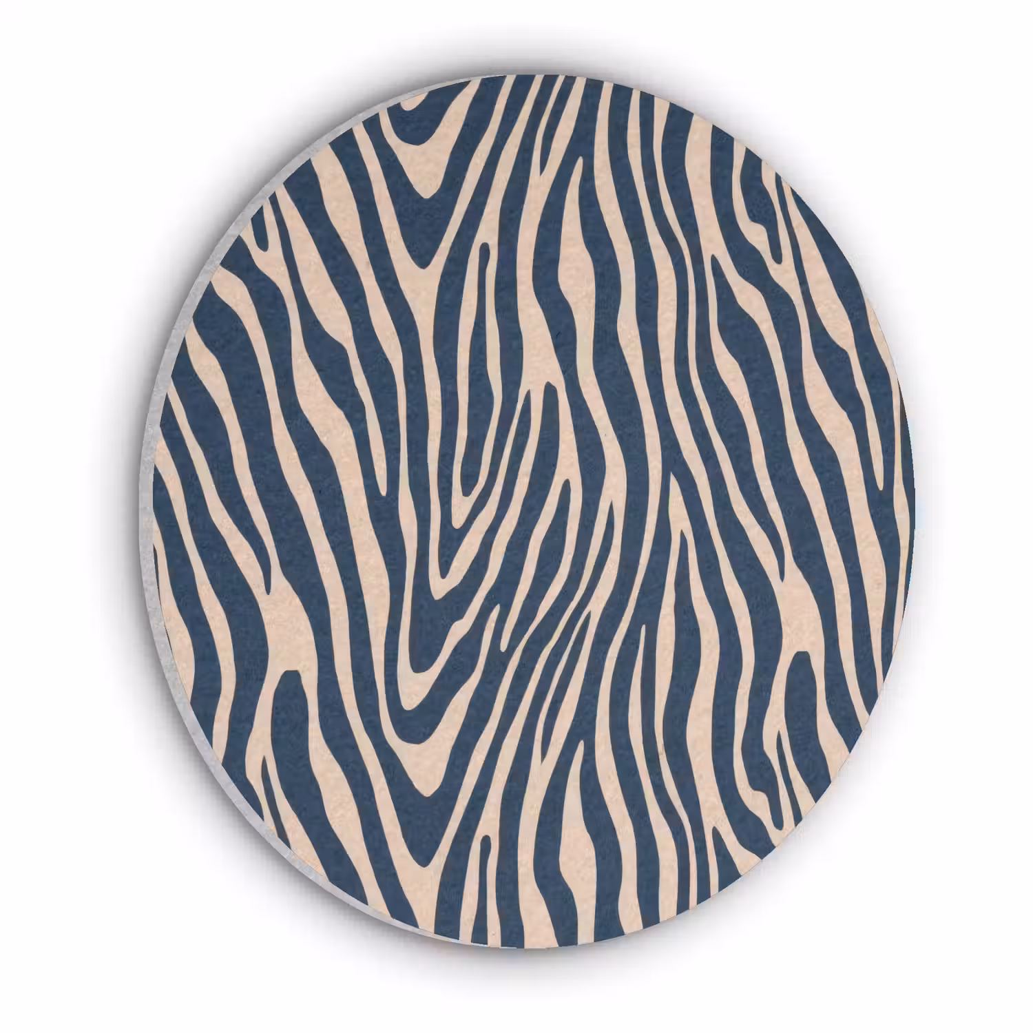 Zebra - Patroon - Blauw - Beige Akoestische PET Vilt - Rond klein 838 -3d