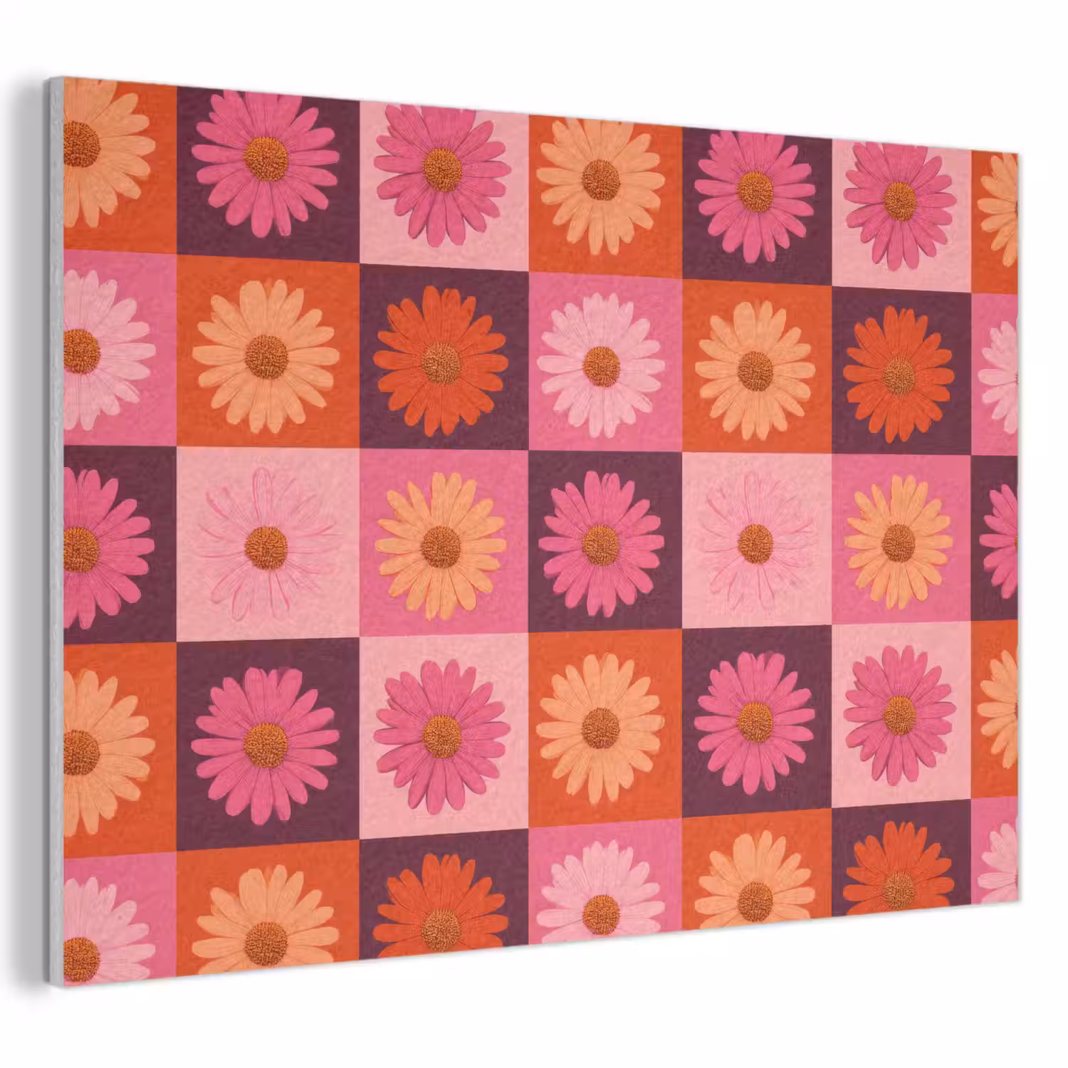 Madeliefjes - Dambord - Retro - Roze - Oranje PET vilt klein 837 -3d