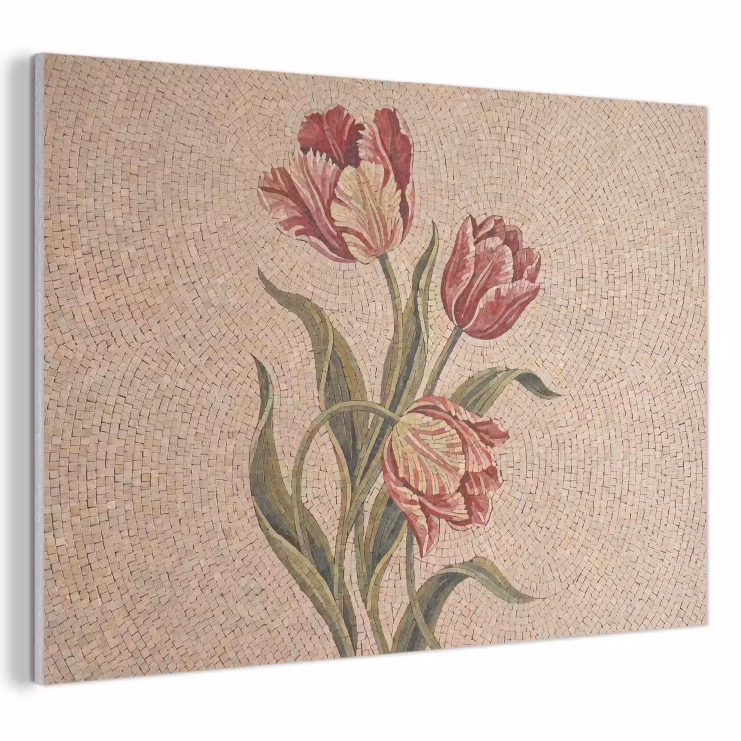 Bloemen - Mozaïek - Rood - Groen - Kunst PET vilt klein -3d