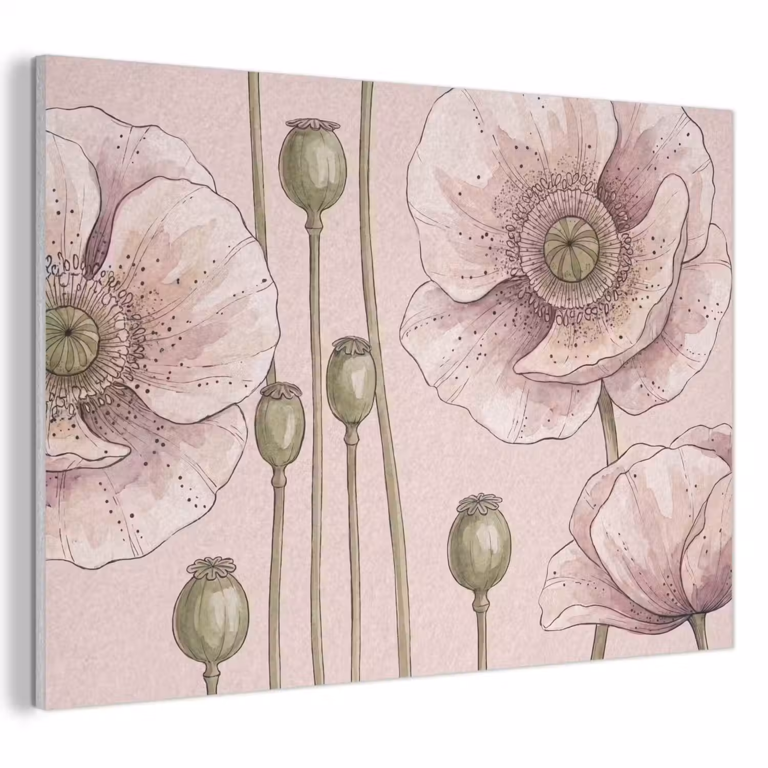 Bloemen - Zomer - Natuur - Aquarel - Roze PET vilt klein -3d