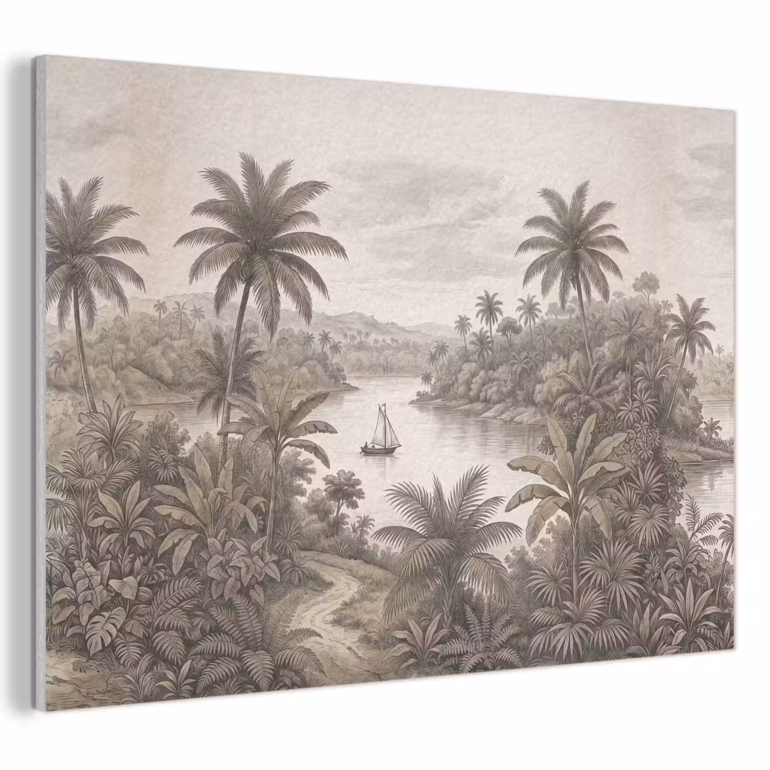 Landschap - Rivier - Boot - Tropisch - Vintage PET vilt klein -3d