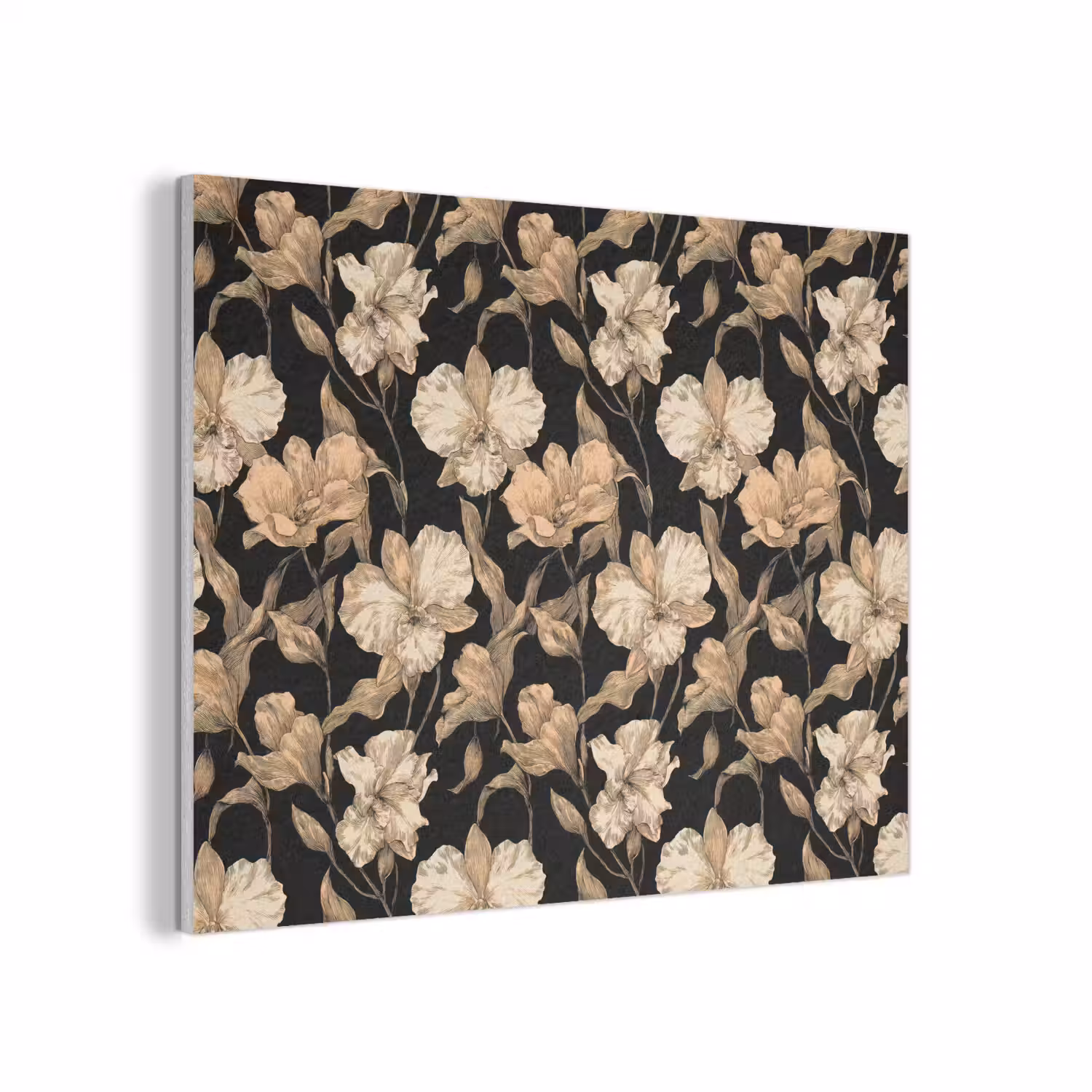 Orchideeën - Lijntekening - Patroon - Beige - Zwart PET vilt klein 837 -3d