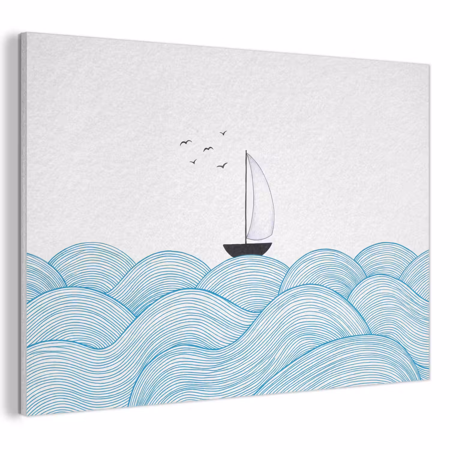 Zeilboot - Golven - Zee - Illustratie - Blauw PET vilt klein -3d