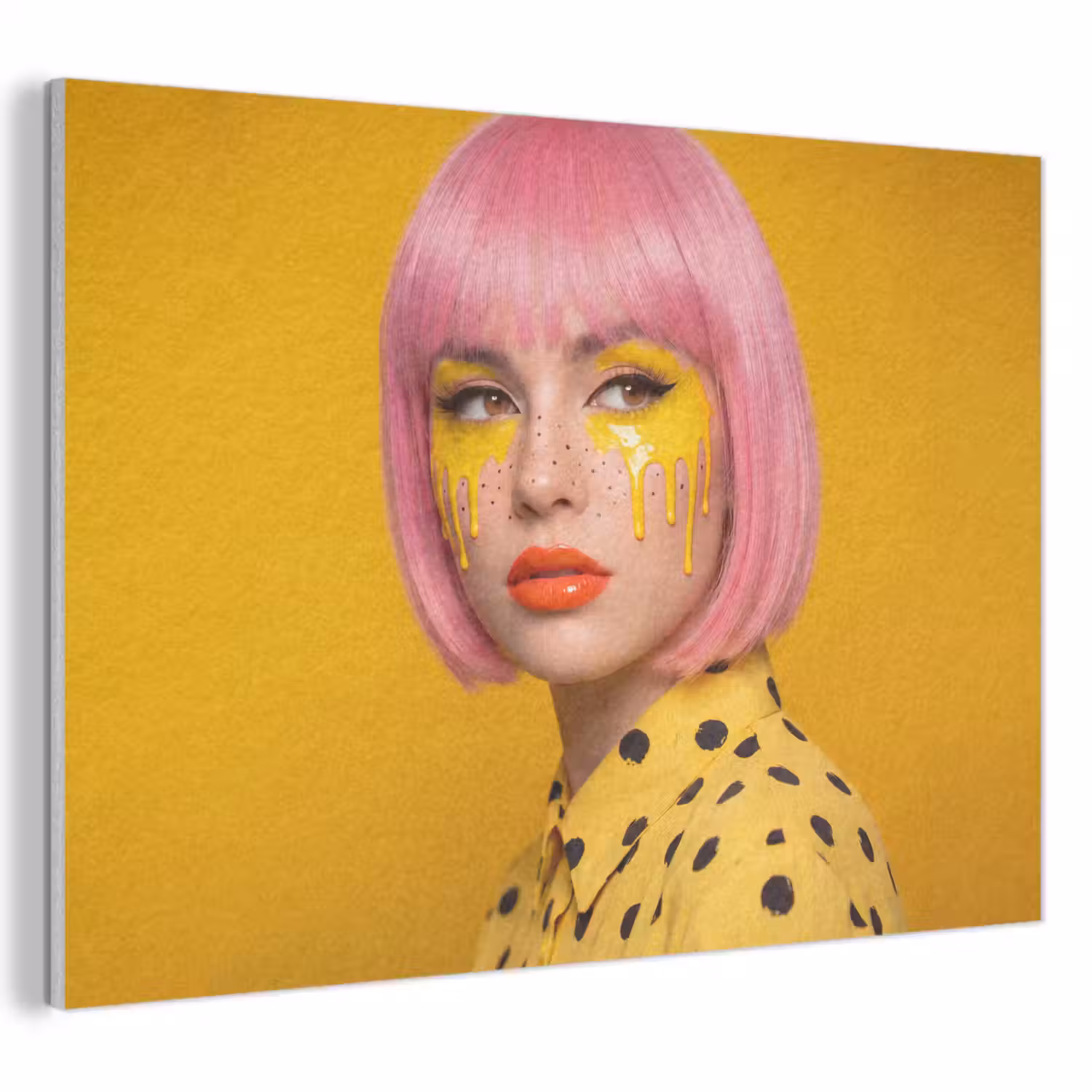 Vrouw - Portret - Abstract - Kleurrijk - Geel PET vilt klein -3d